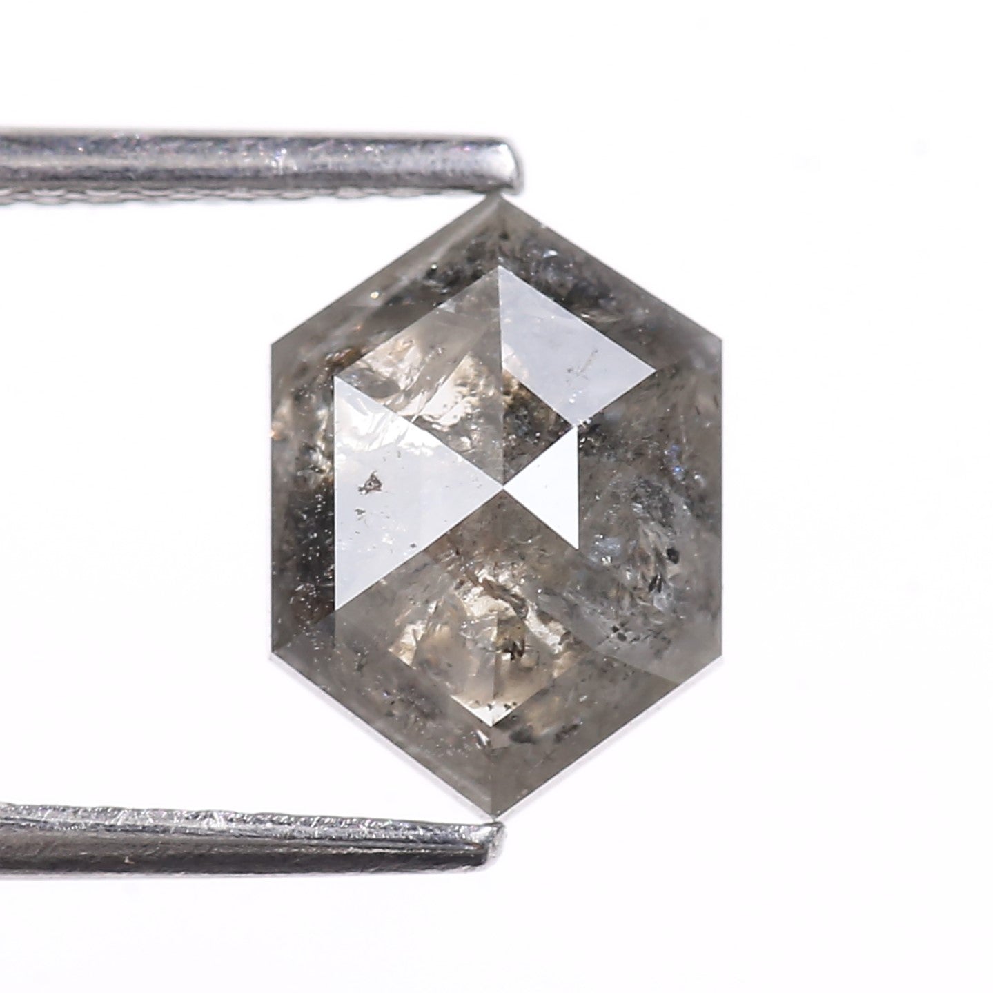 2.17 Carat Natural Gray Hexagon Cut Salt And Pepper Diamond 9.30 MM