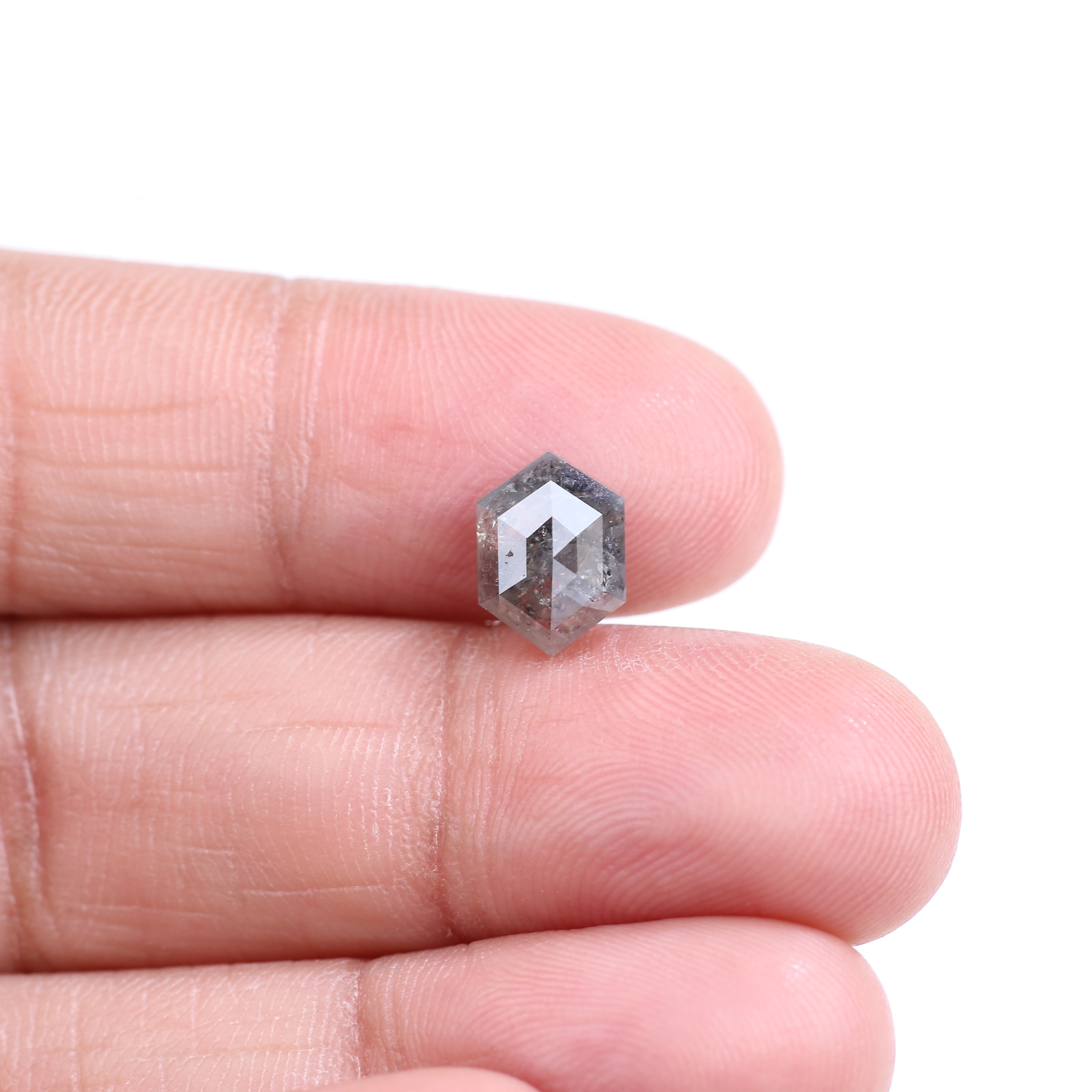2.17 Carat Natural Gray Hexagon Cut Salt And Pepper Diamond 9.30 MM