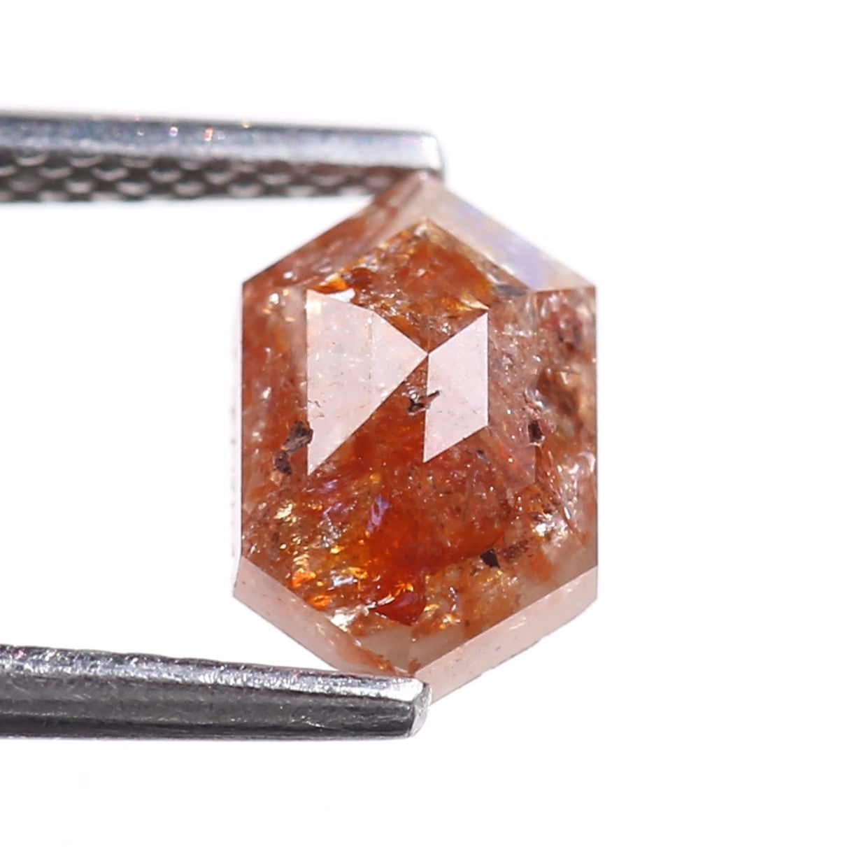 1.34 Carat Natural Orange Hexagon Cut Salt And Pepper Diamond 8.30 MM
