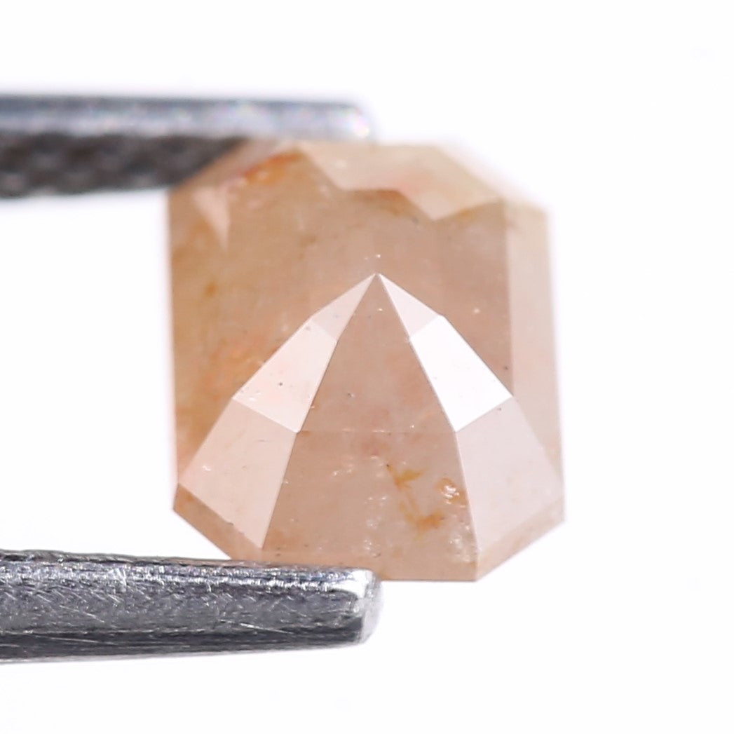 1.03 Carat Natural Peach Emerald Cut Salt And Pepper Diamond 6.63 MM