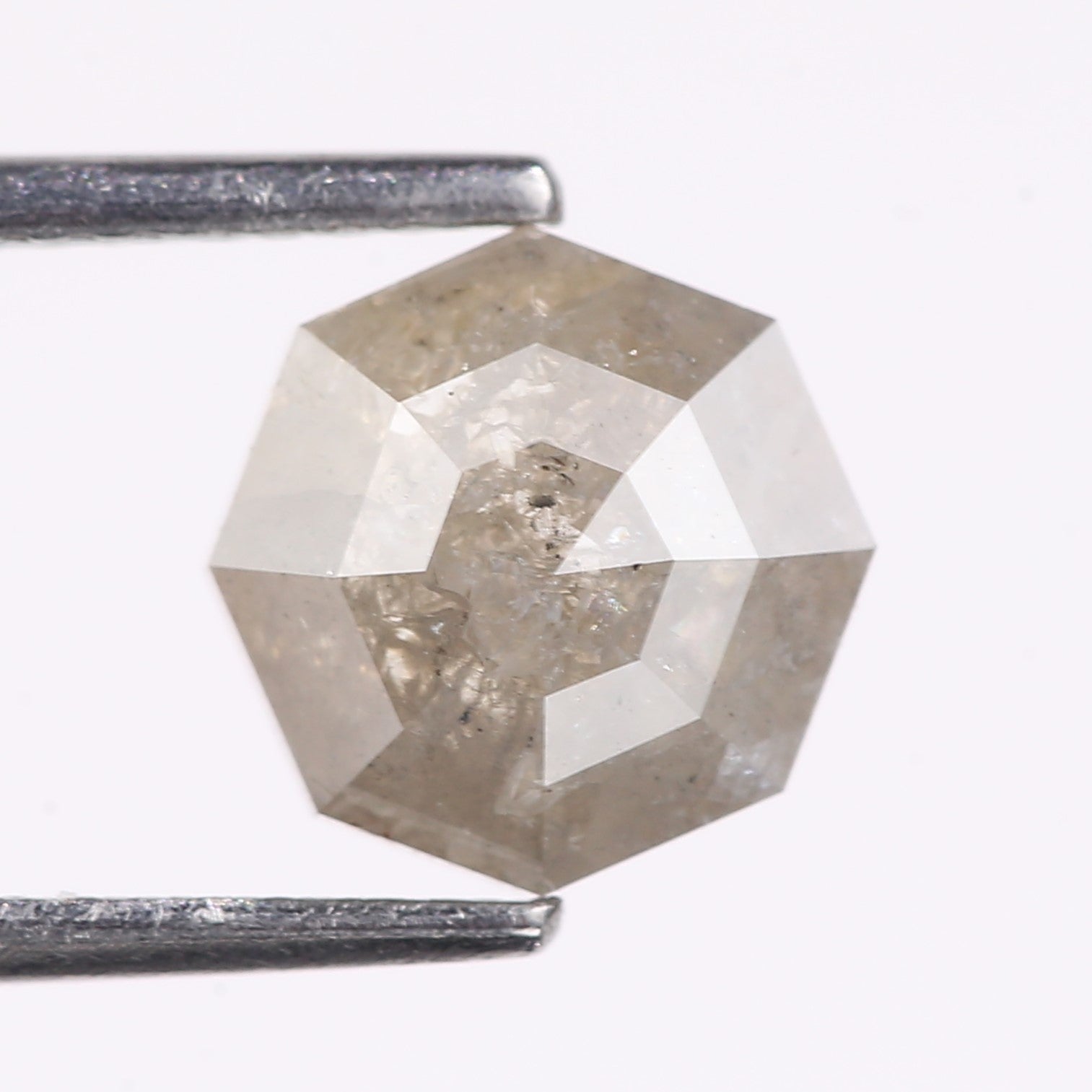 1.66 Carat Natural Gray Hexagon Cut Salt And Pepper Diamond 7.50 MM
