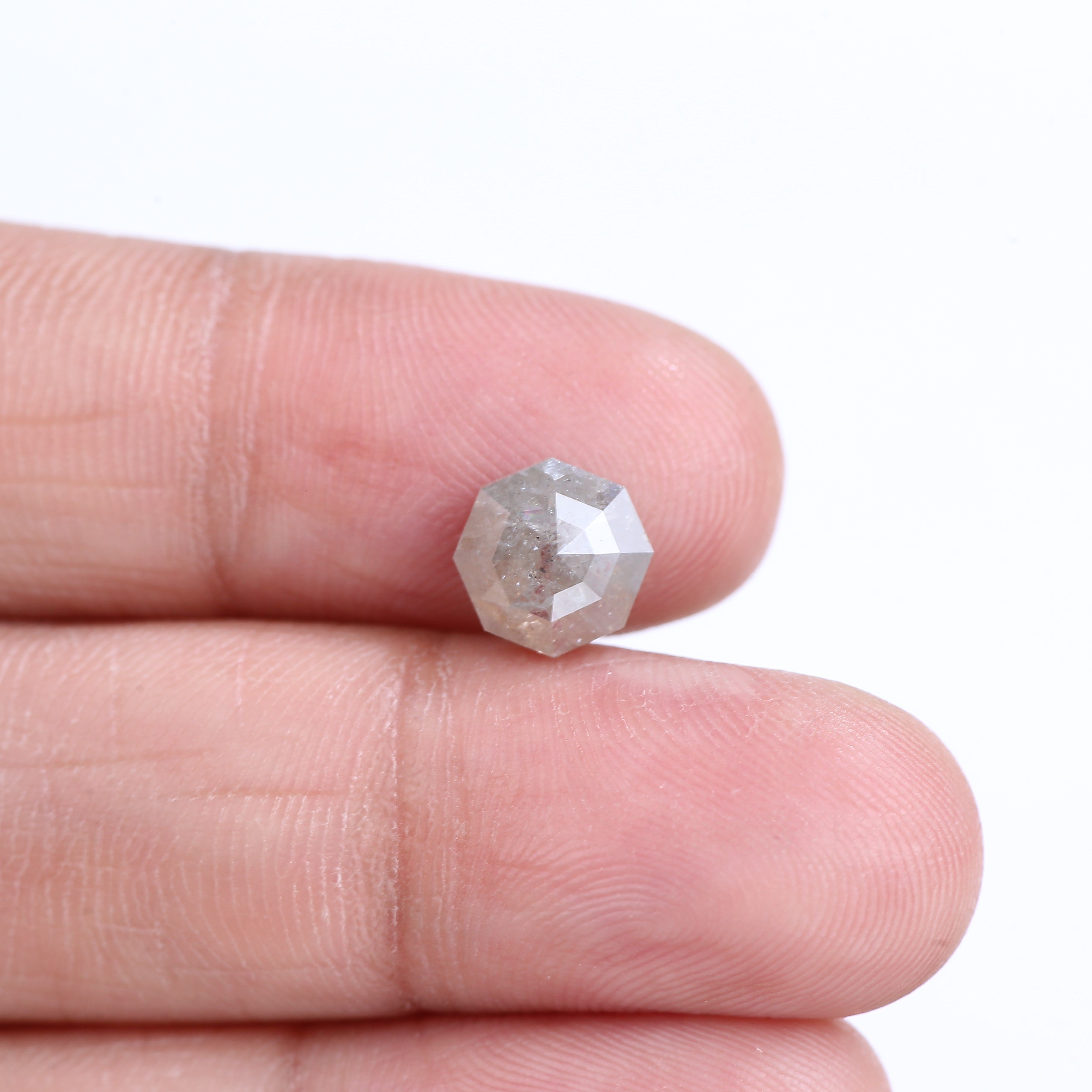 1.66 Carat Natural Gray Hexagon Cut Salt And Pepper Diamond 7.50 MM