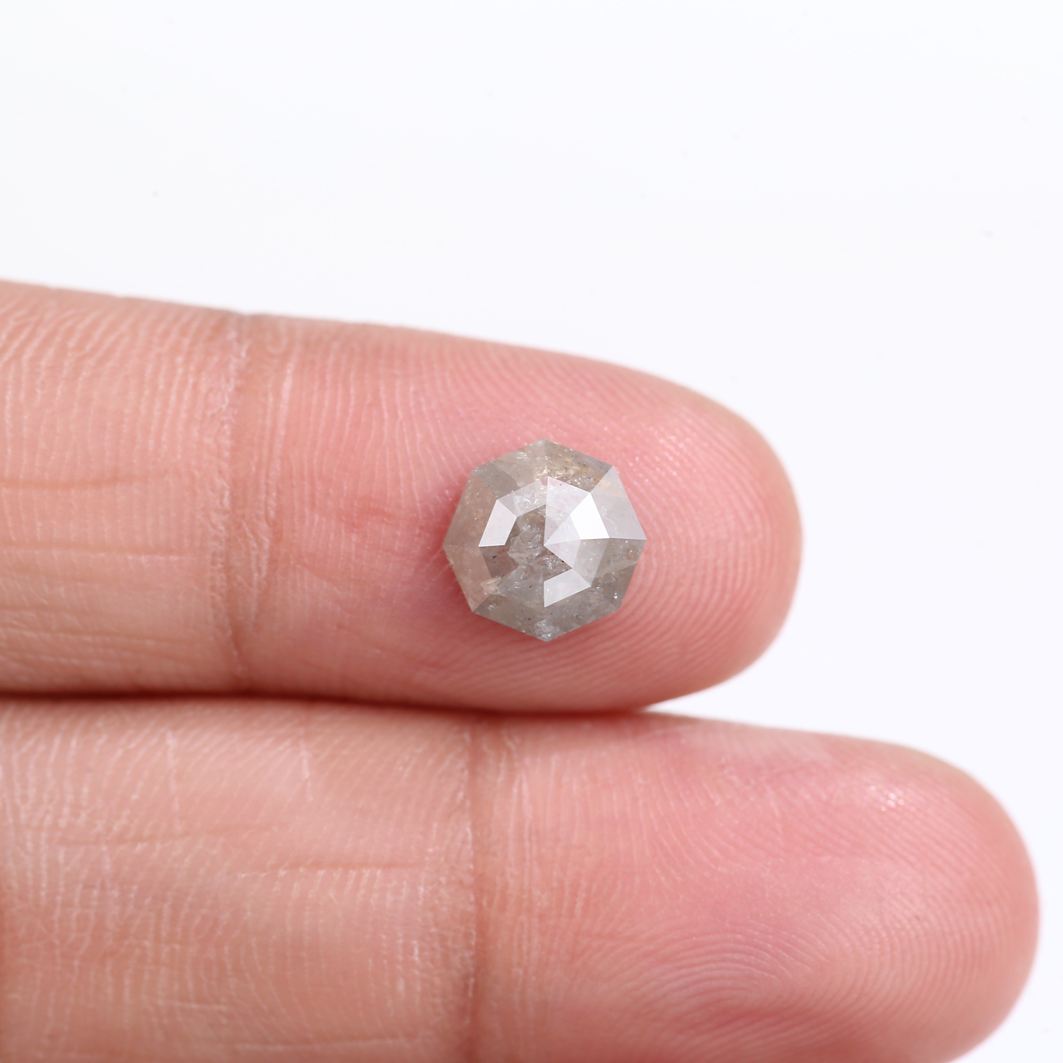 1.66 Carat Natural Gray Hexagon Cut Salt And Pepper Diamond 7.50 MM