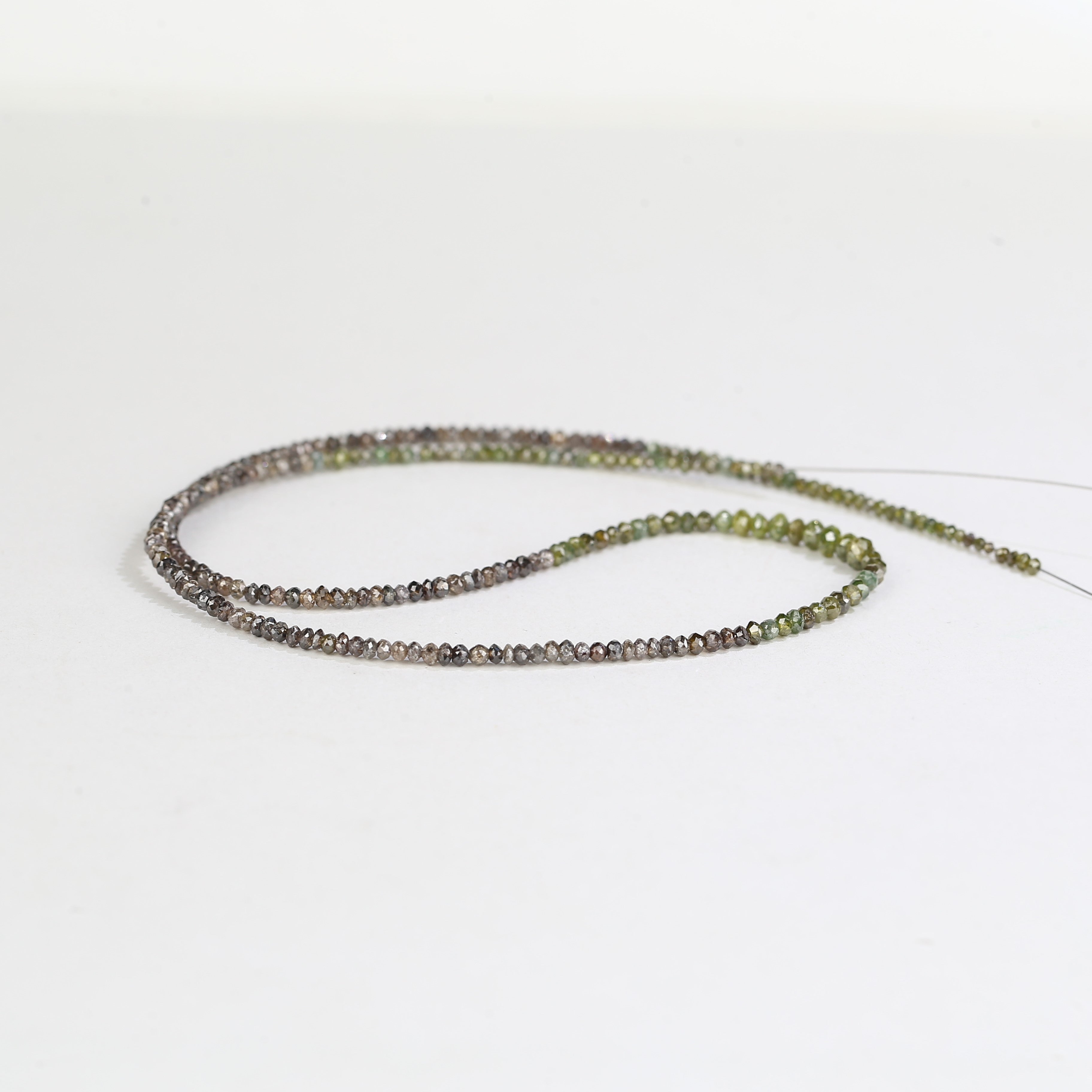 Natural Faceted Beads Strand Brown Green Diamond Necklace 1.5 - 2 MM