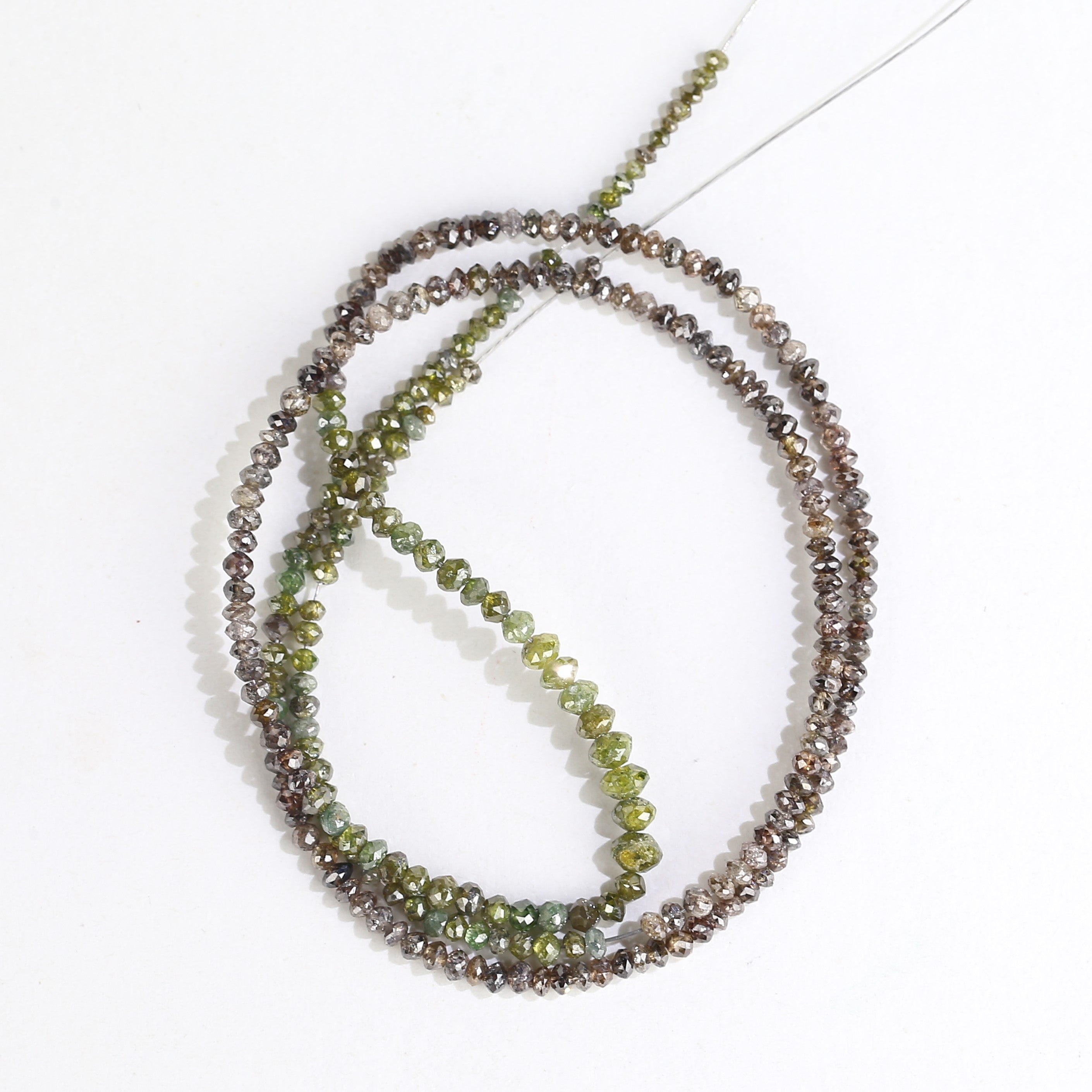 Natural Faceted Beads Strand Brown Green Diamond Necklace 1.5 - 2 MM