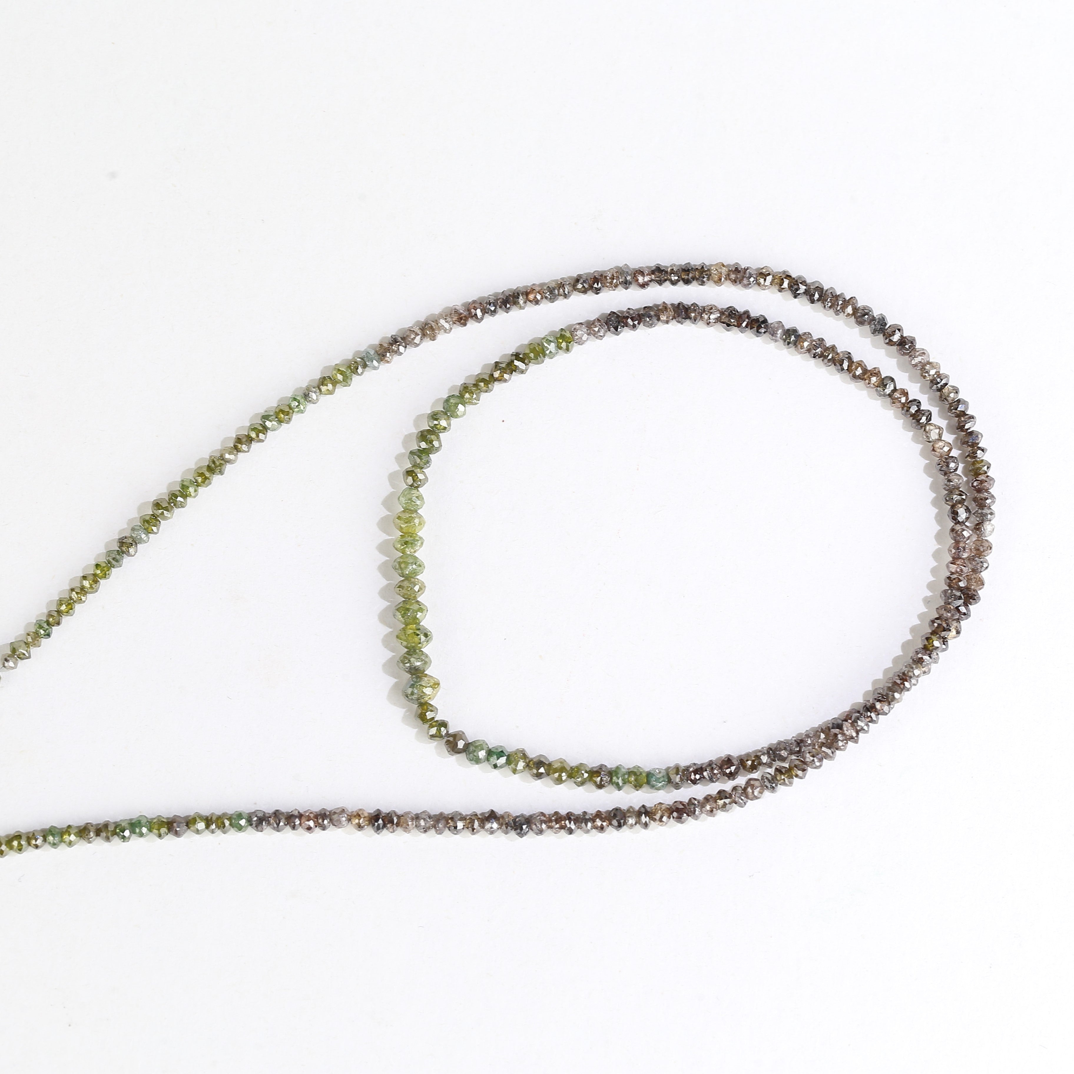 Natural Faceted Beads Strand Brown Green Diamond Necklace 1.5 - 2 MM
