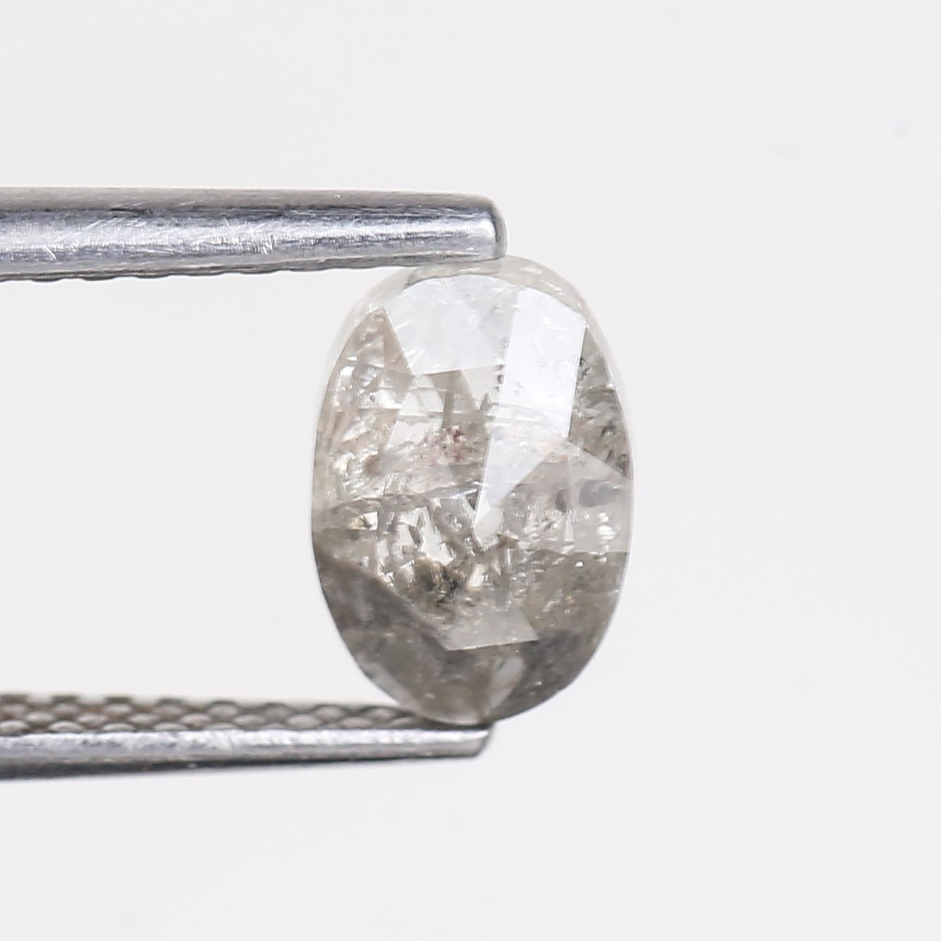 0.90 Carat Natural Oval Rose Cut Grey Salt and Pepper Diamond 7.30 MM
