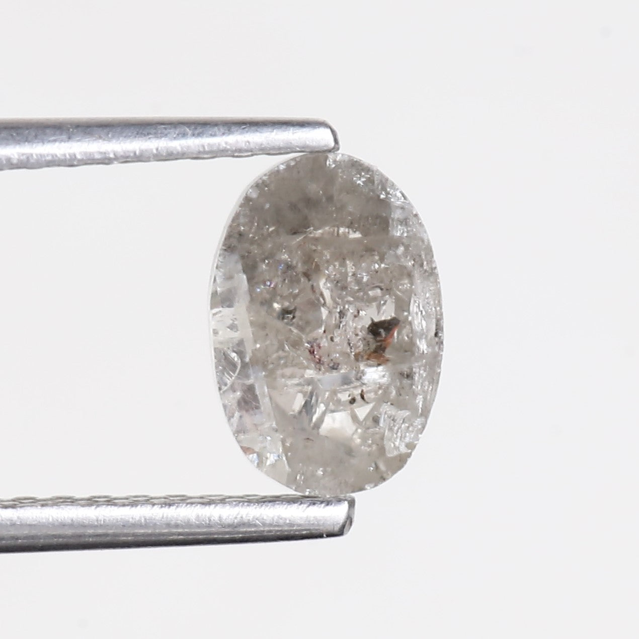 0.90 Carat Natural Oval Rose Cut Grey Salt and Pepper Diamond 7.30 MM