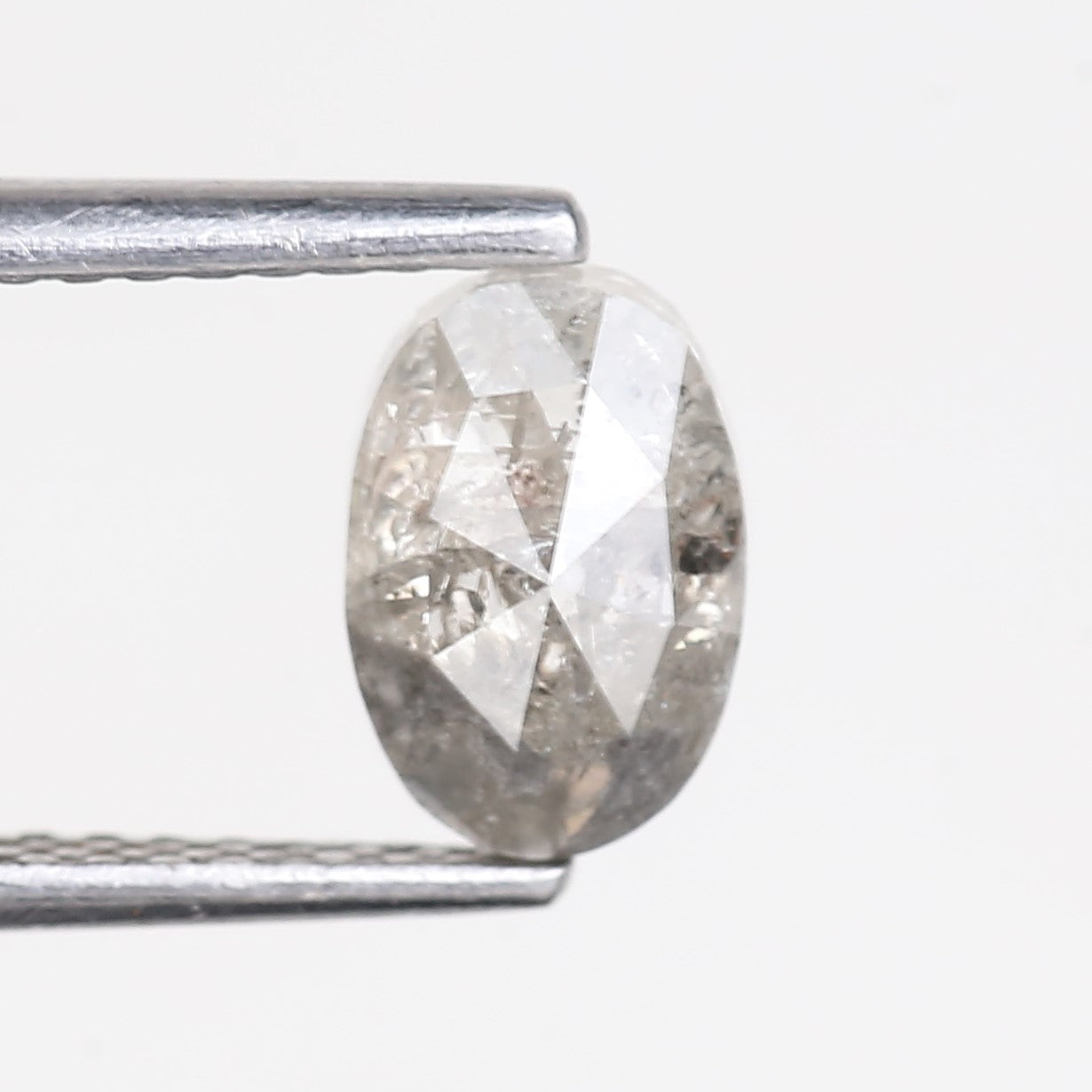 0.90 Carat Natural Oval Rose Cut Grey Salt and Pepper Diamond 7.30 MM