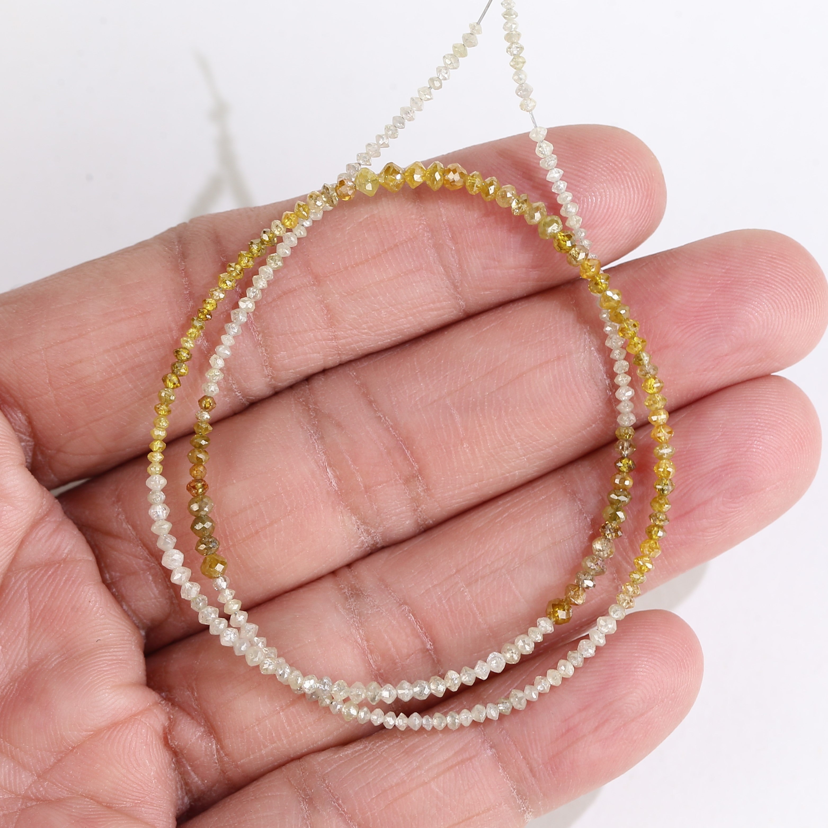 15 Carat Natural Yellow White Diamond Beads Necklace 1.50- 2.50 mm
