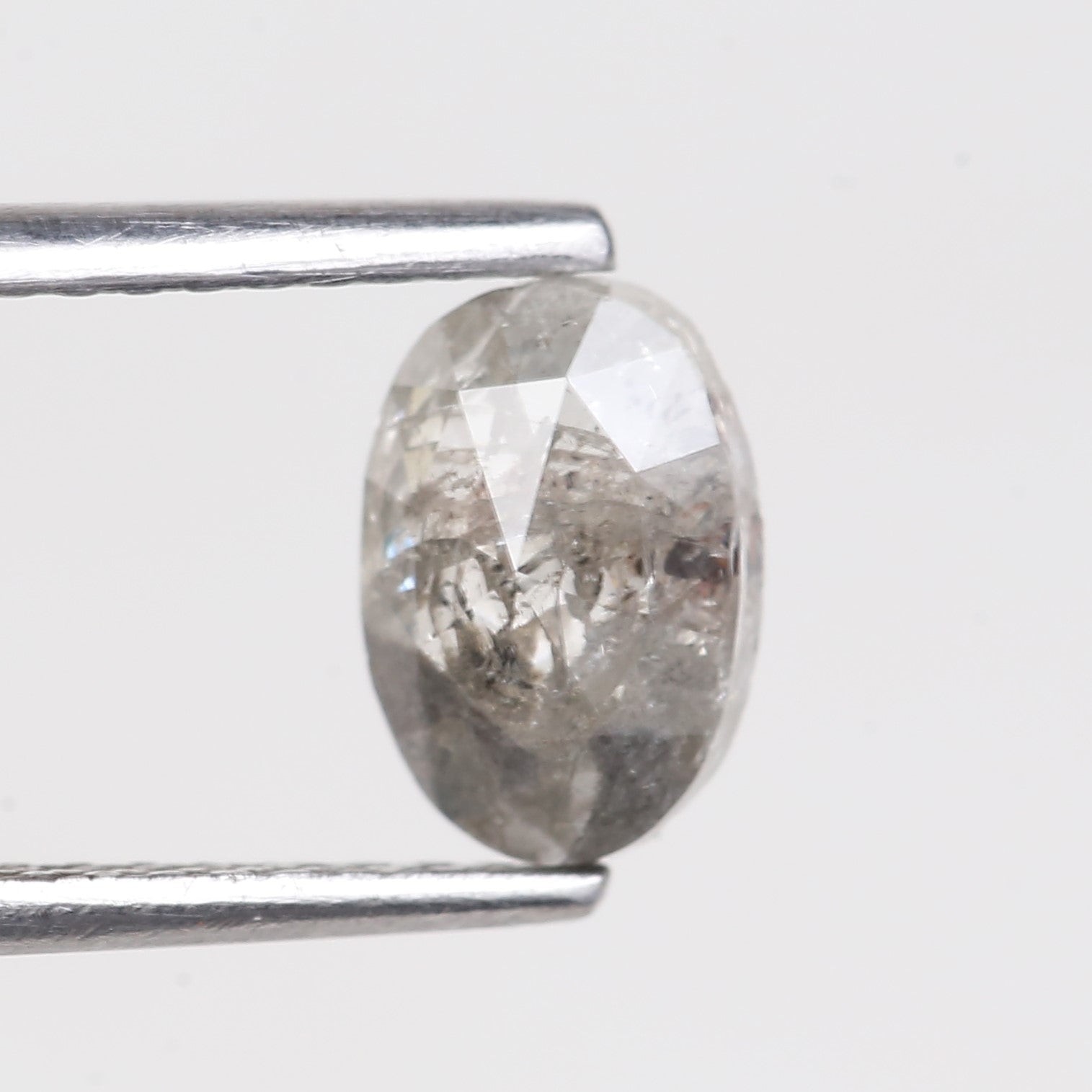 0.90 Carat Natural Oval Rose Cut Grey Salt and Pepper Diamond 7.30 MM