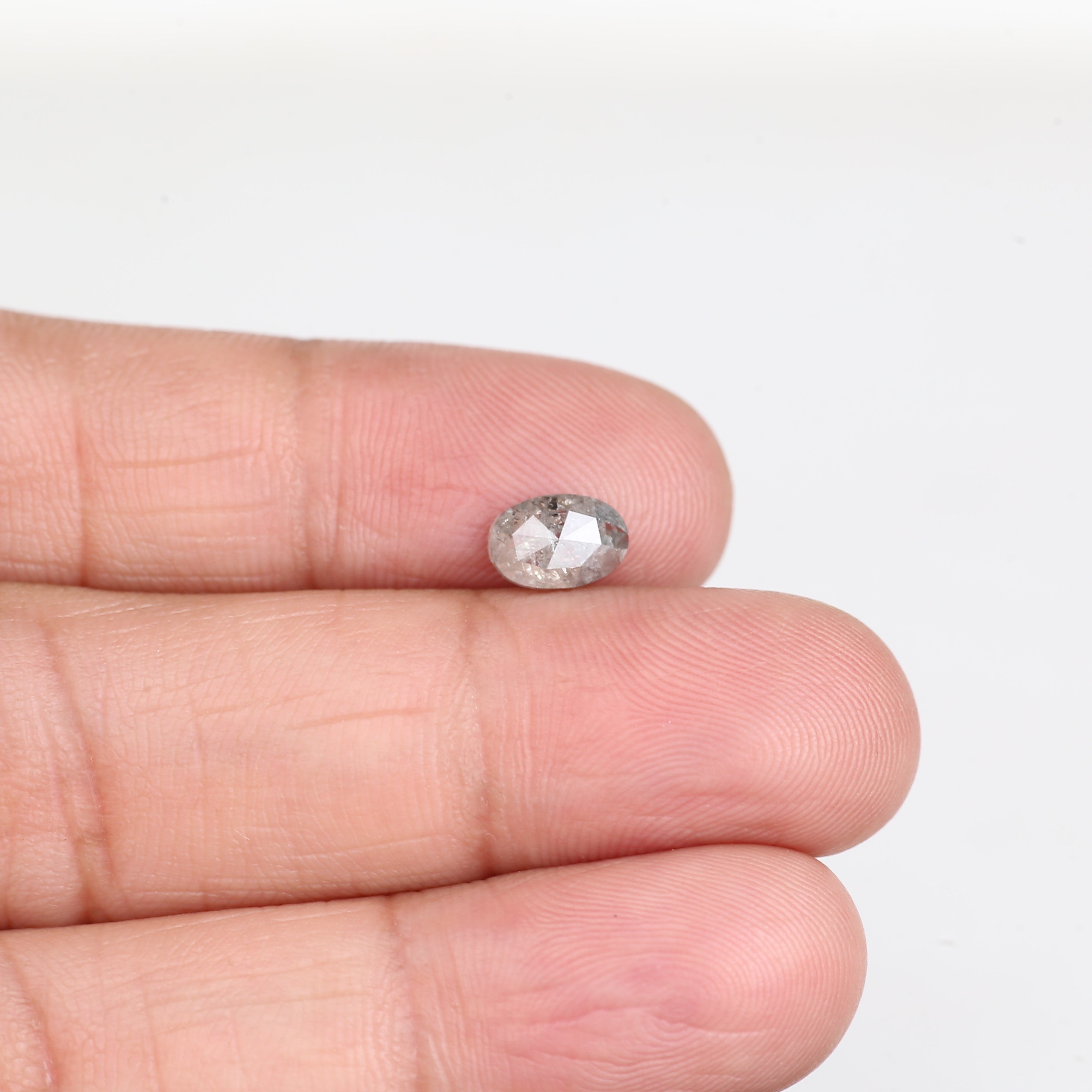 0.90 Carat Natural Oval Rose Cut Grey Salt and Pepper Diamond 7.30 MM