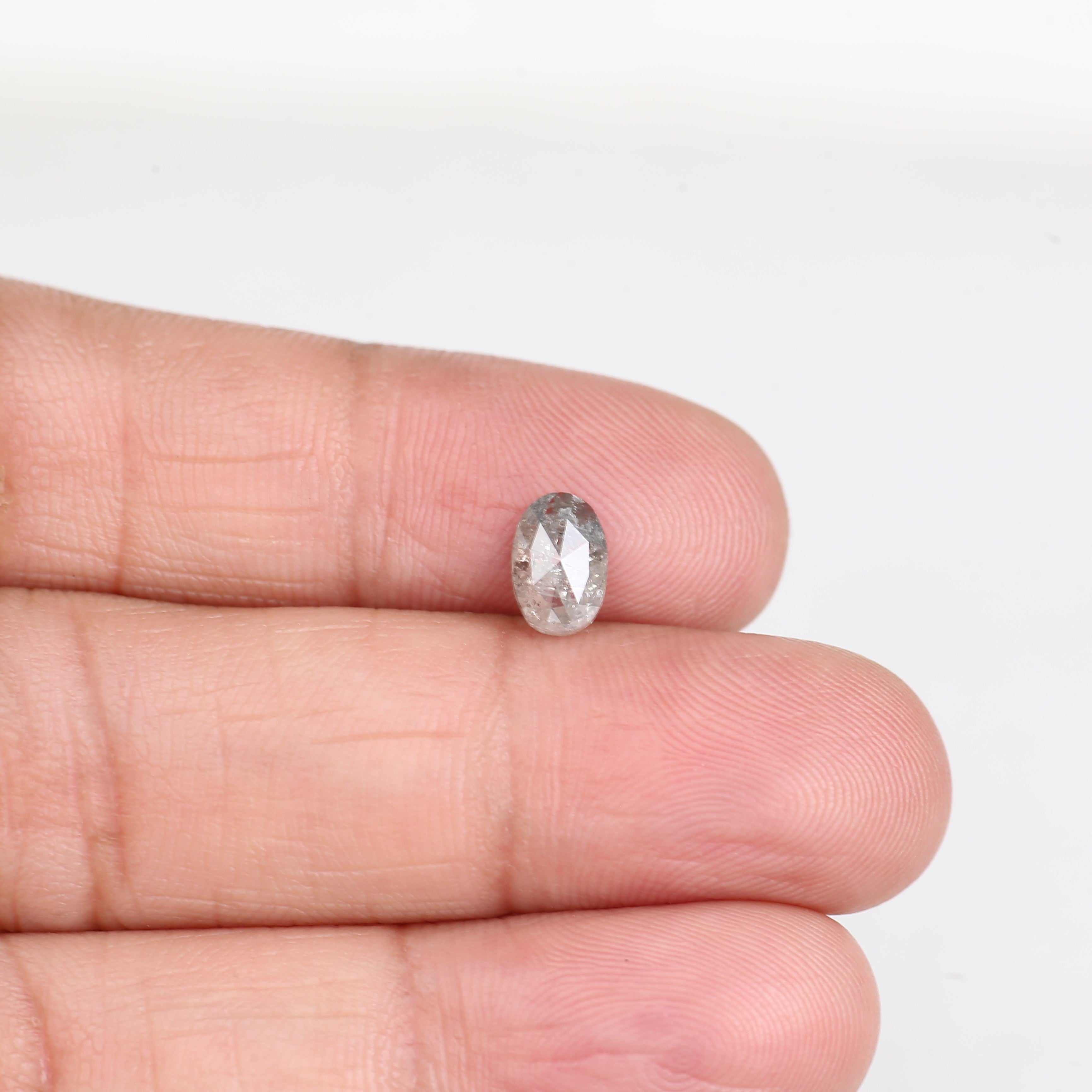 0.90 Carat Natural Oval Rose Cut Grey Salt and Pepper Diamond 7.30 MM
