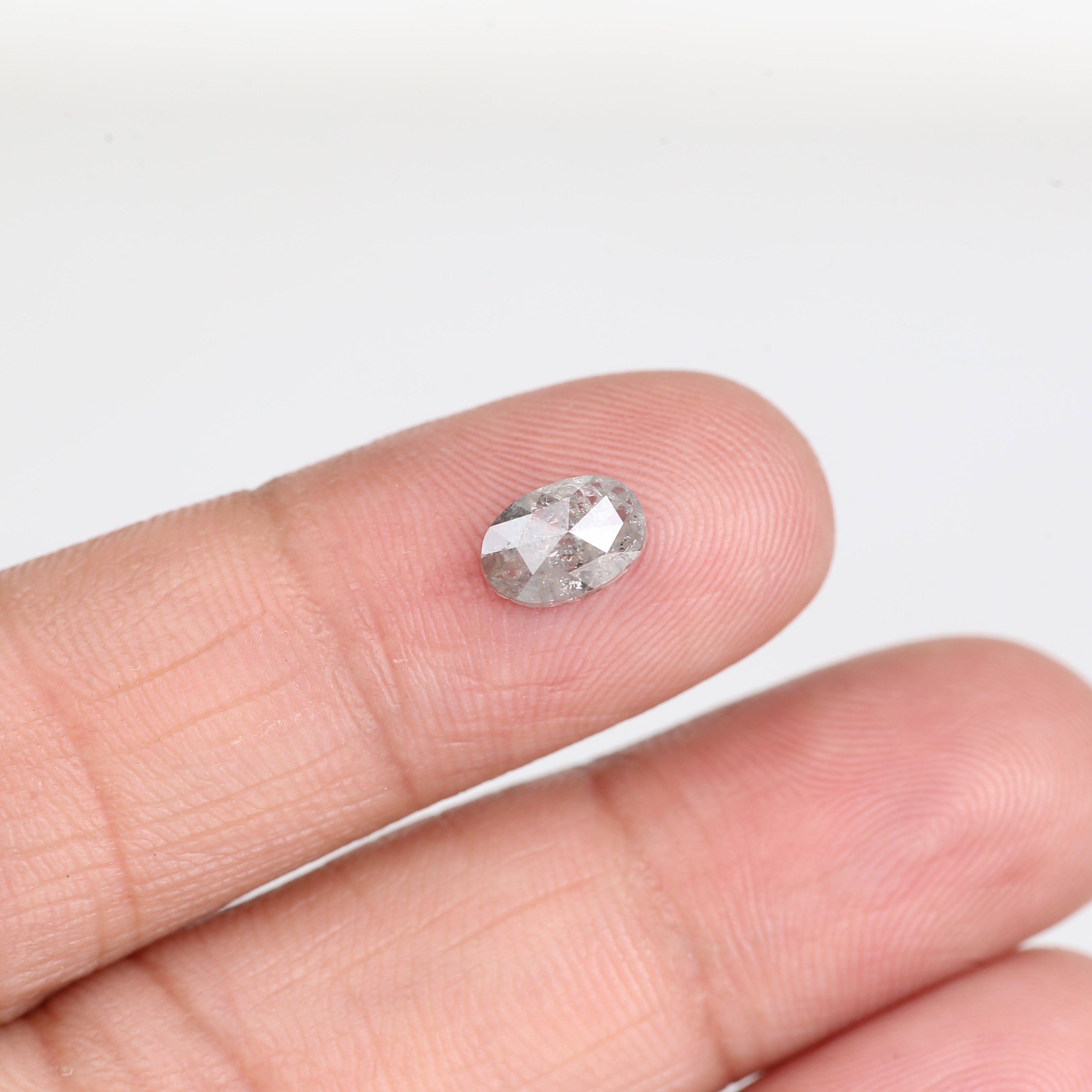 0.90 Carat Natural Oval Rose Cut Grey Salt and Pepper Diamond 7.30 MM