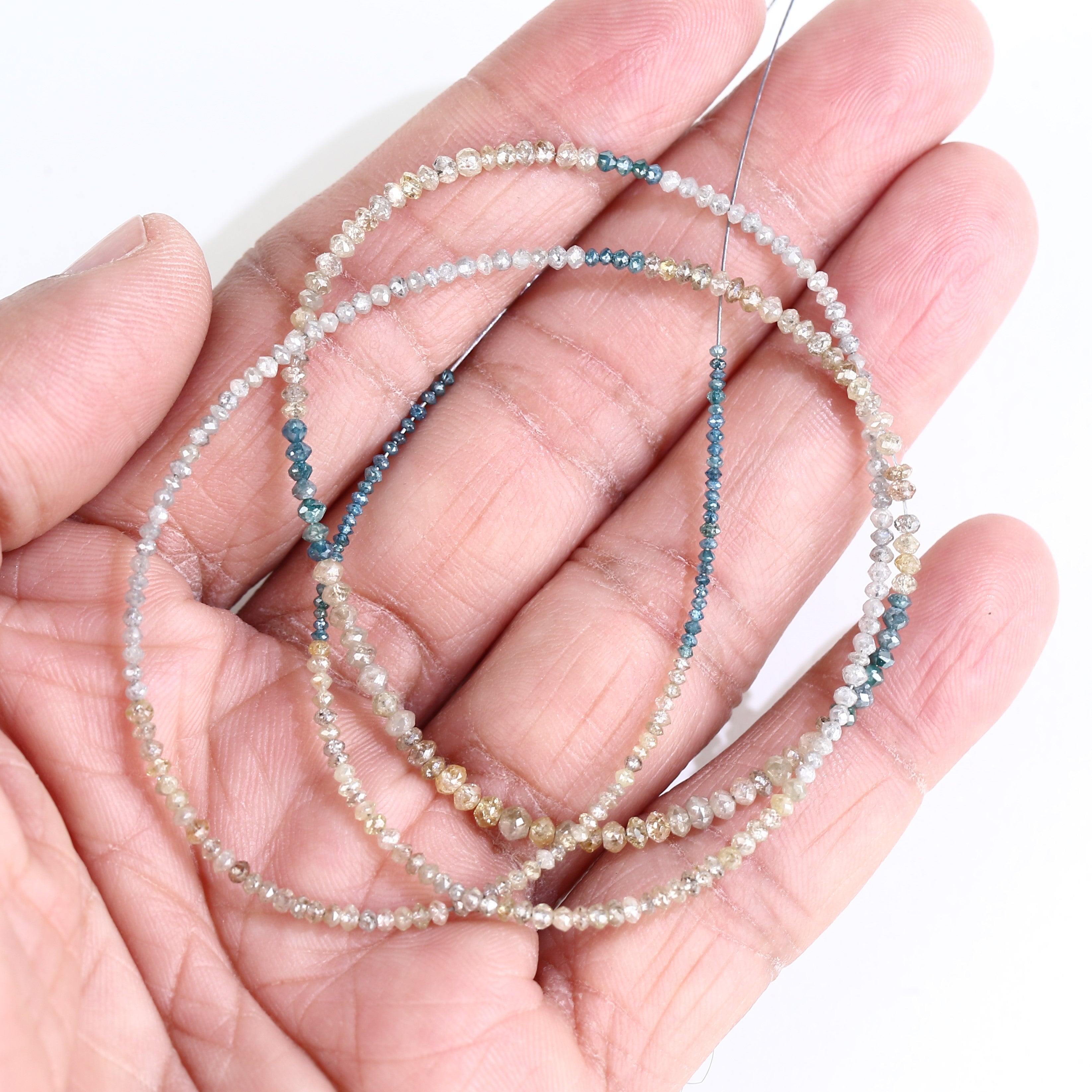 15 Carat Blue Yellow Gray Natural Diamond Beads Full Strand 1.30-2 MM