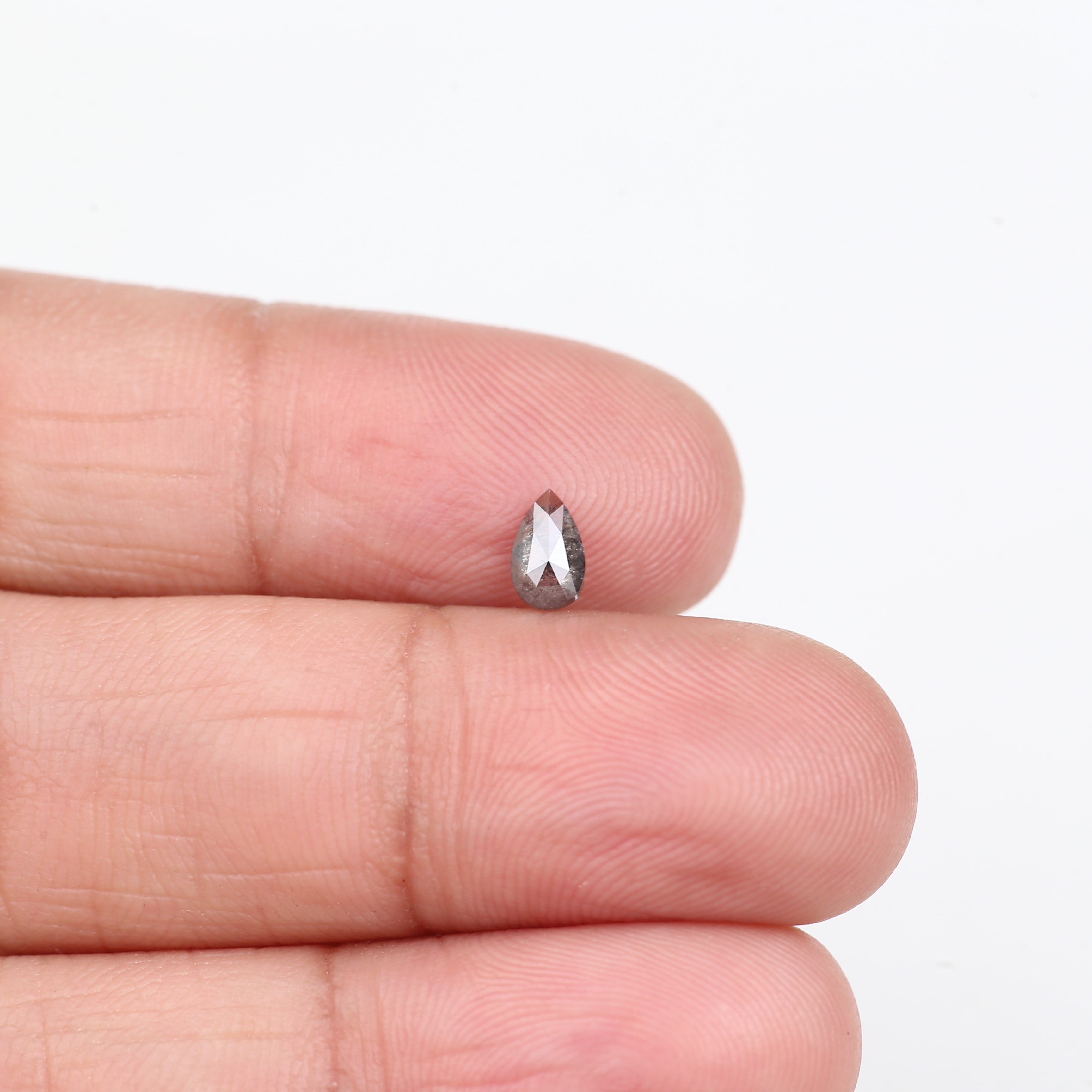 0.29 Carat Natural Rose Cut Pear Salt and Pepper Diamond 5.60 MM