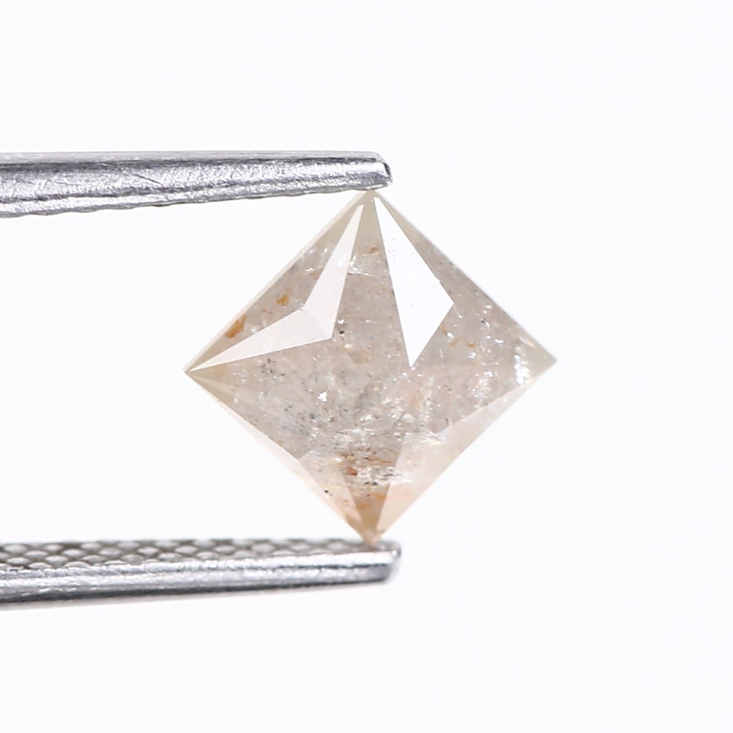 1.42 Carat Natural Peach Grey Princess Cut Salt and Pepper Diamond 5.61 MM