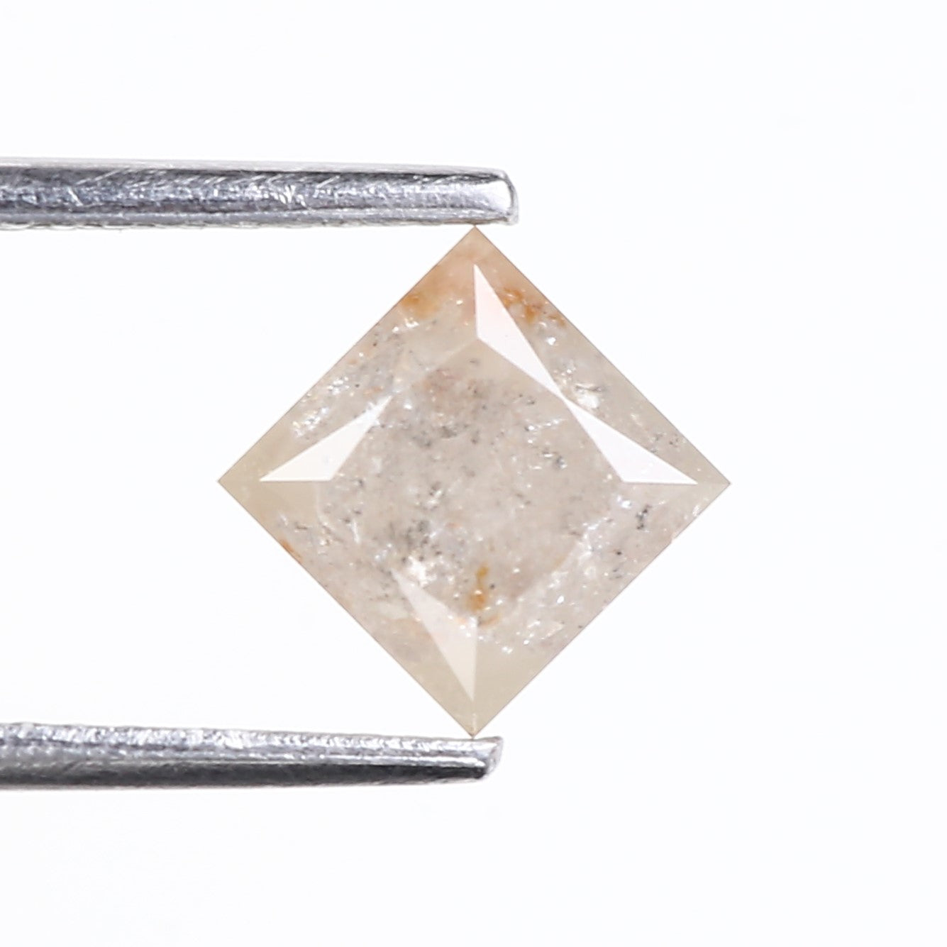 1.42 Carat Natural Peach Grey Princess Cut Salt and Pepper Diamond 5.61 MM