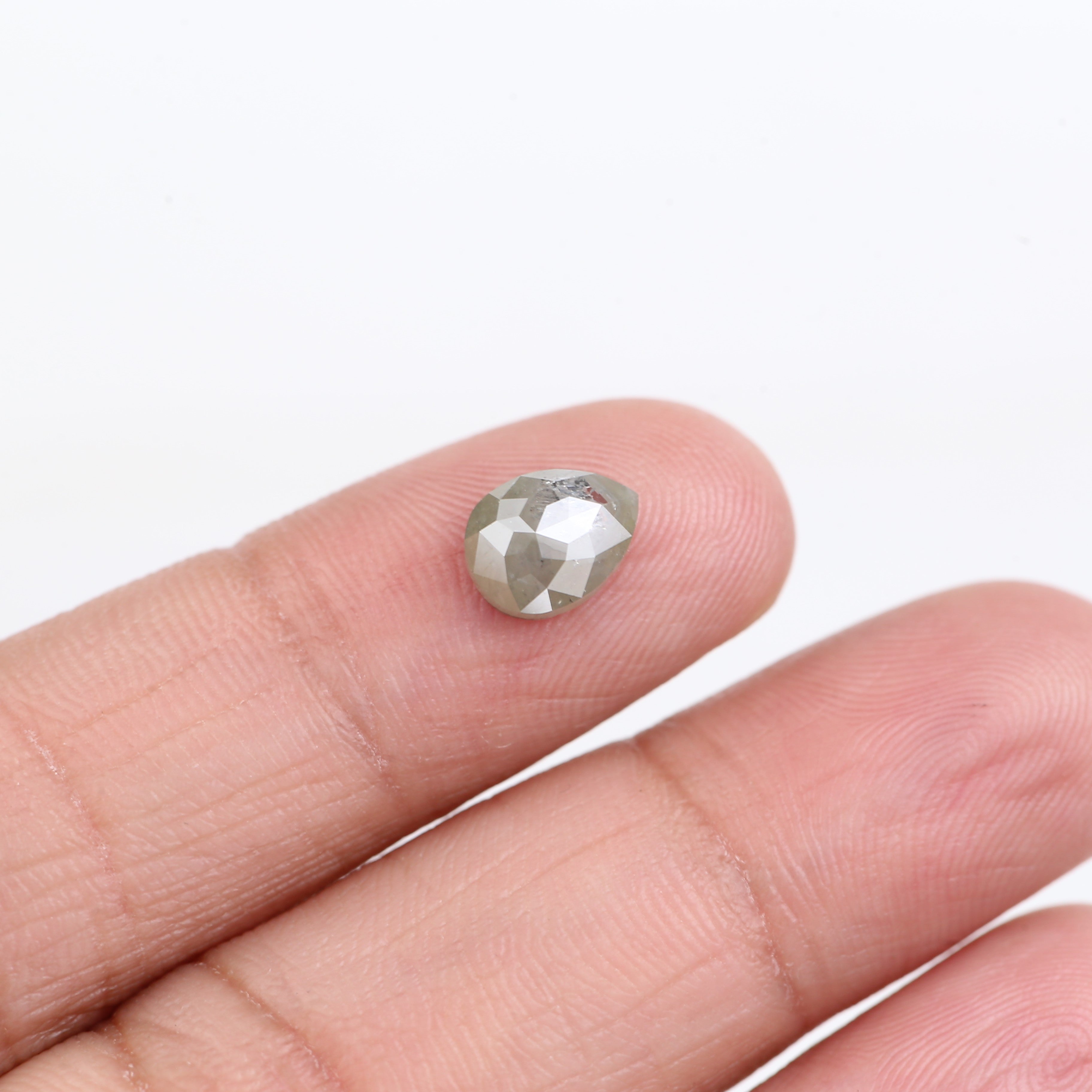 1.28 Carat Natural Pear Rose Cut Salt and Pepper Diamond 8.1 MM