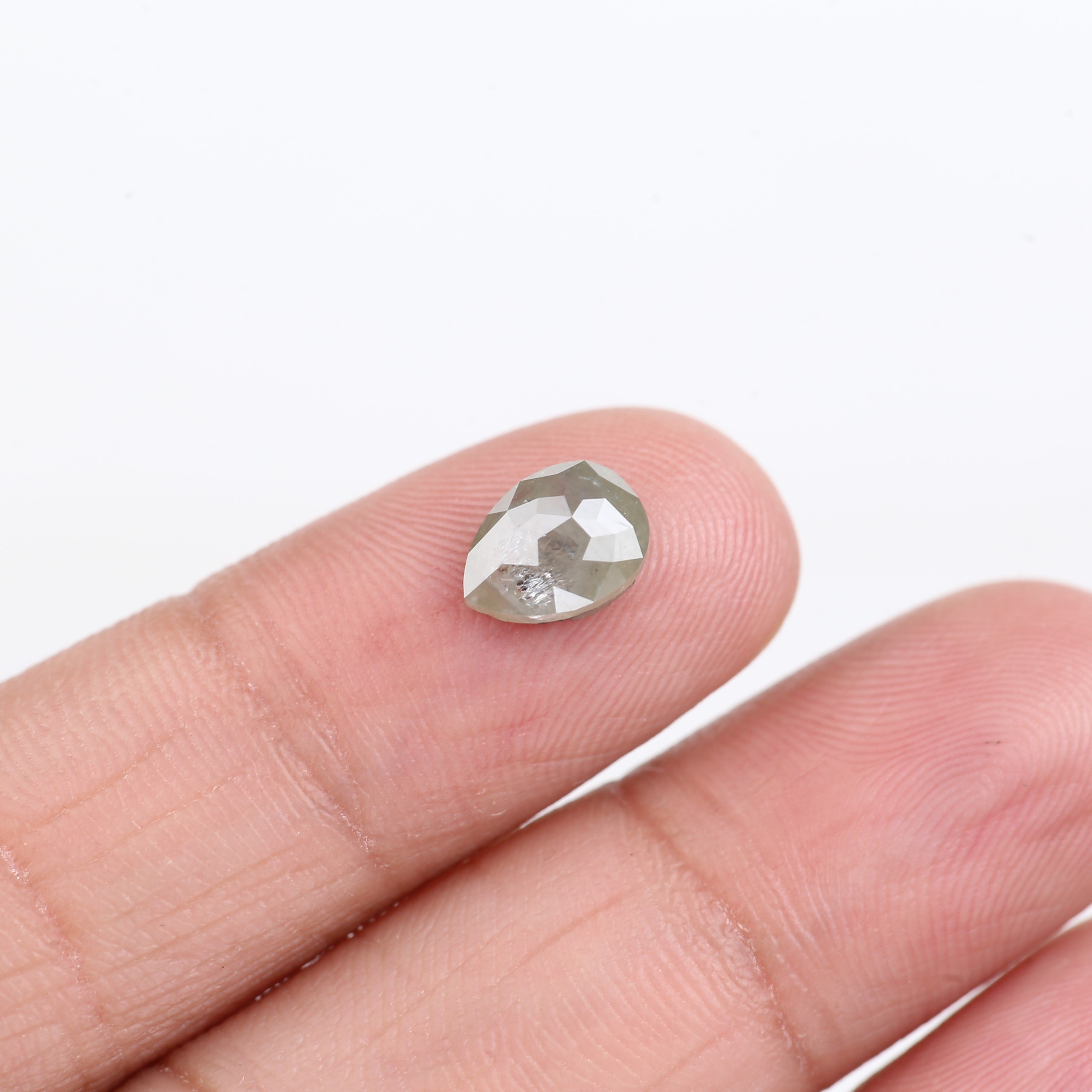 1.28 Carat Natural Pear Rose Cut Salt and Pepper Diamond 8.1 MM