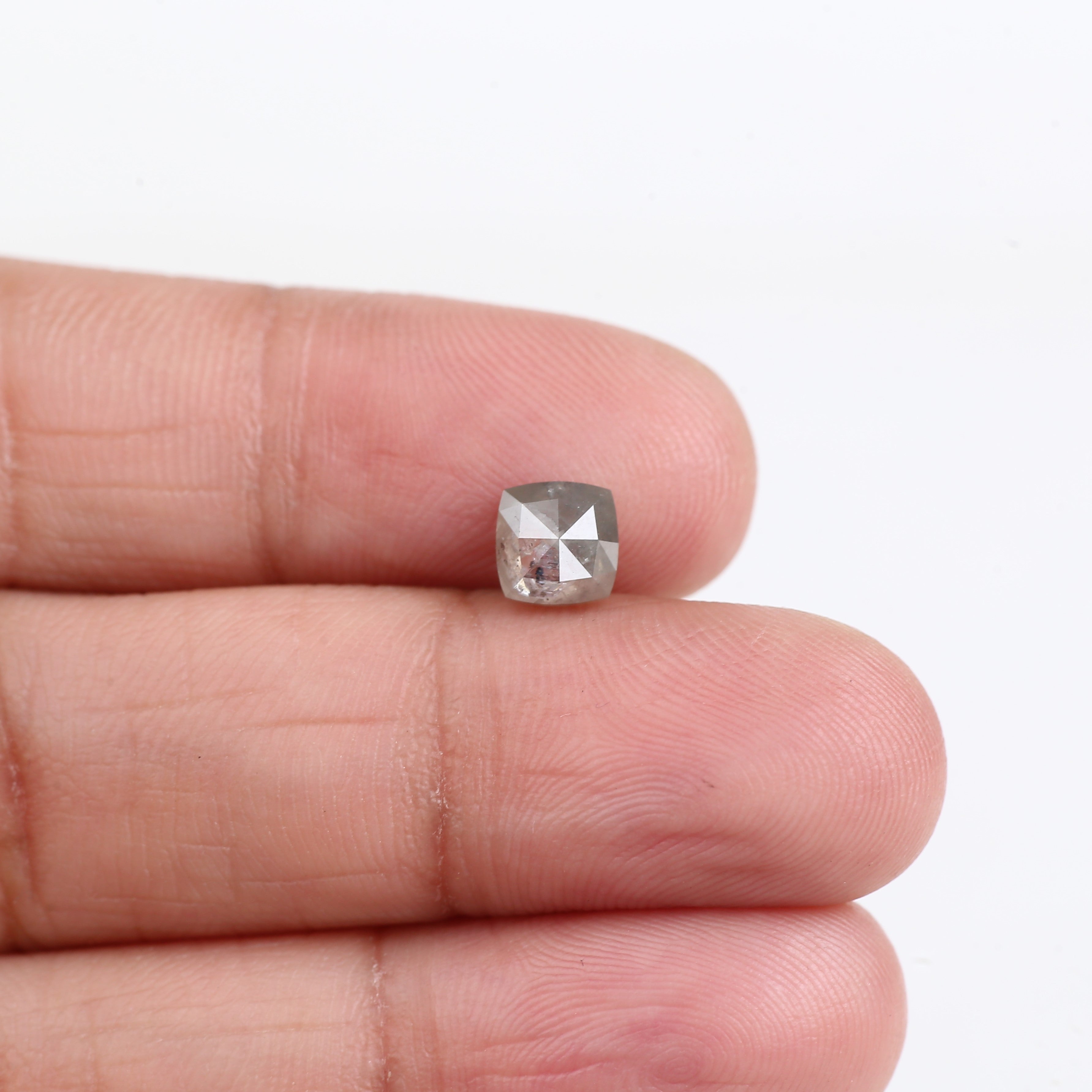 1.08 Carat Natural Rose Cut Cushion Salt and Pepper Diamond 5.66 MM