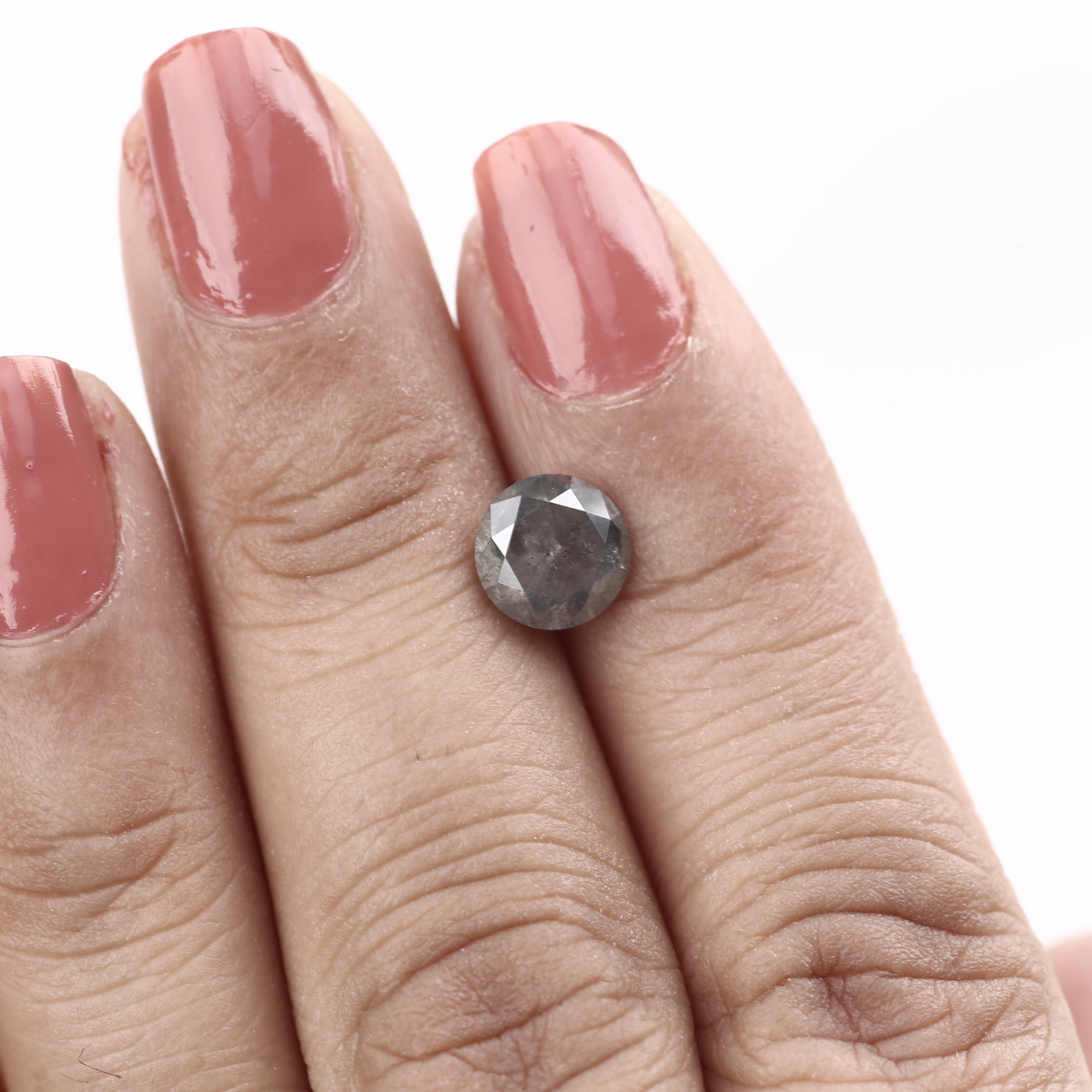 1.62 Carat Natural Fancy Gray Round Salt and Pepper Diamond 7.2 MM