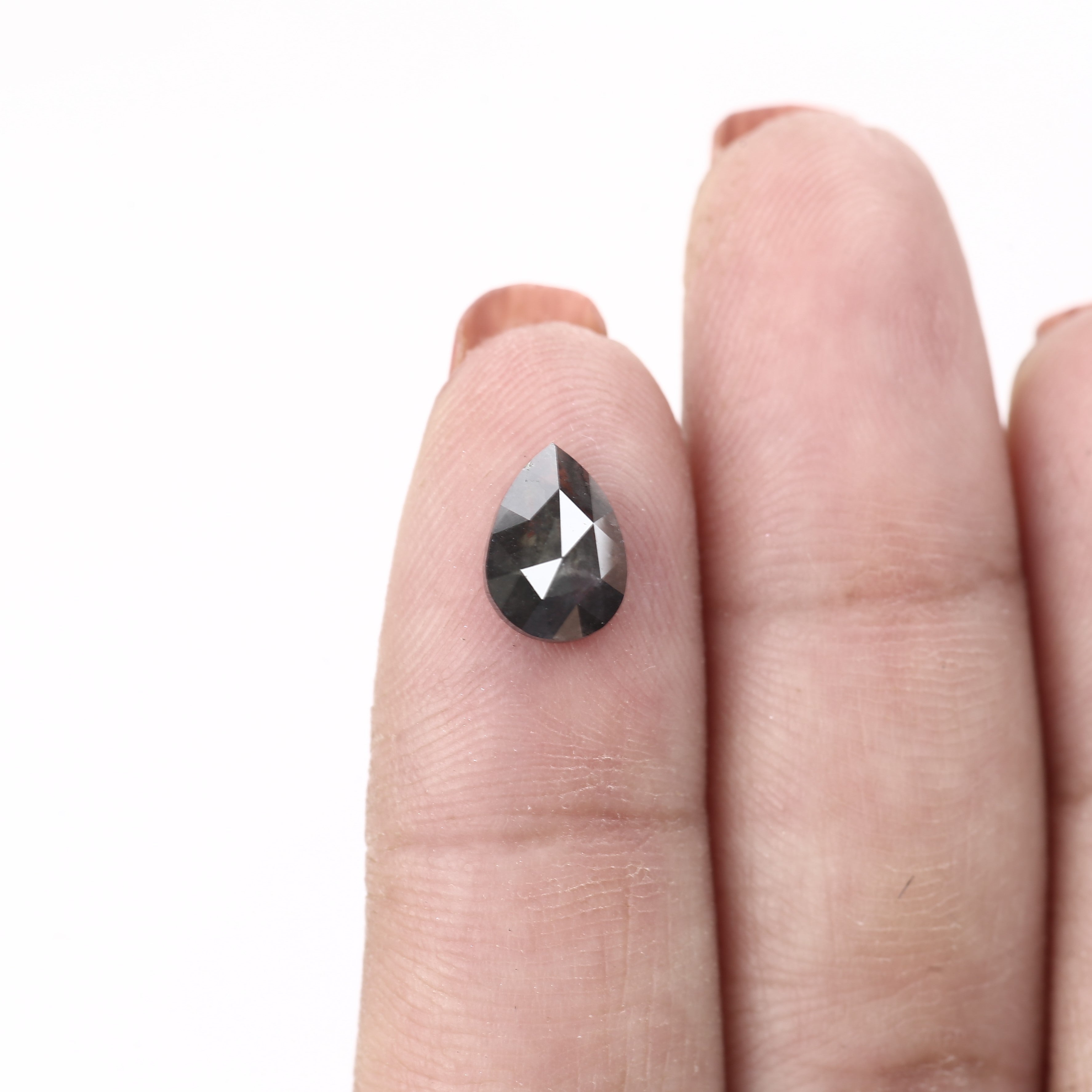 1.55 Carat Natural Pear Loose Rose Cut Salt and Pepper Diamond 9 MM