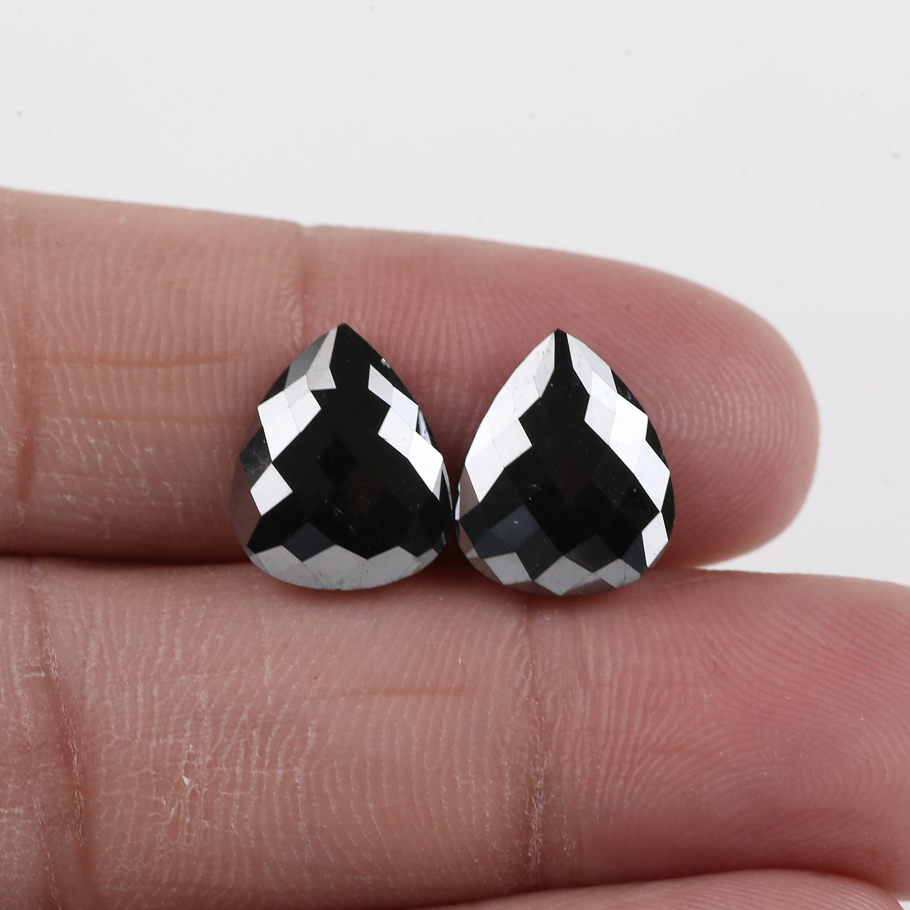 5.87 Carat Pear Checker Cut Natural Black Diamond Pair 11.63 MM