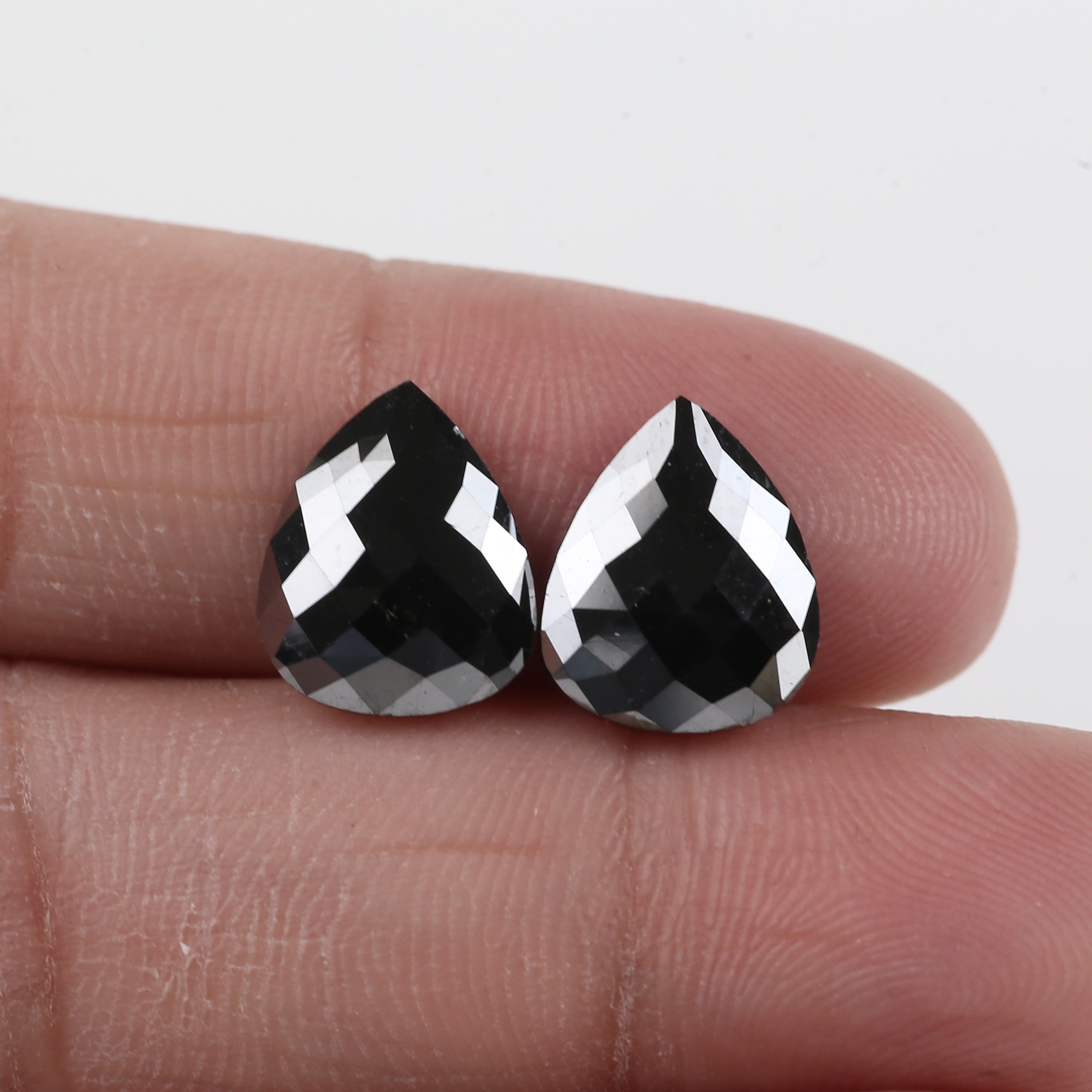 5.87 Carat Pear Checker Cut Natural Black Diamond Pair 11.63 MM