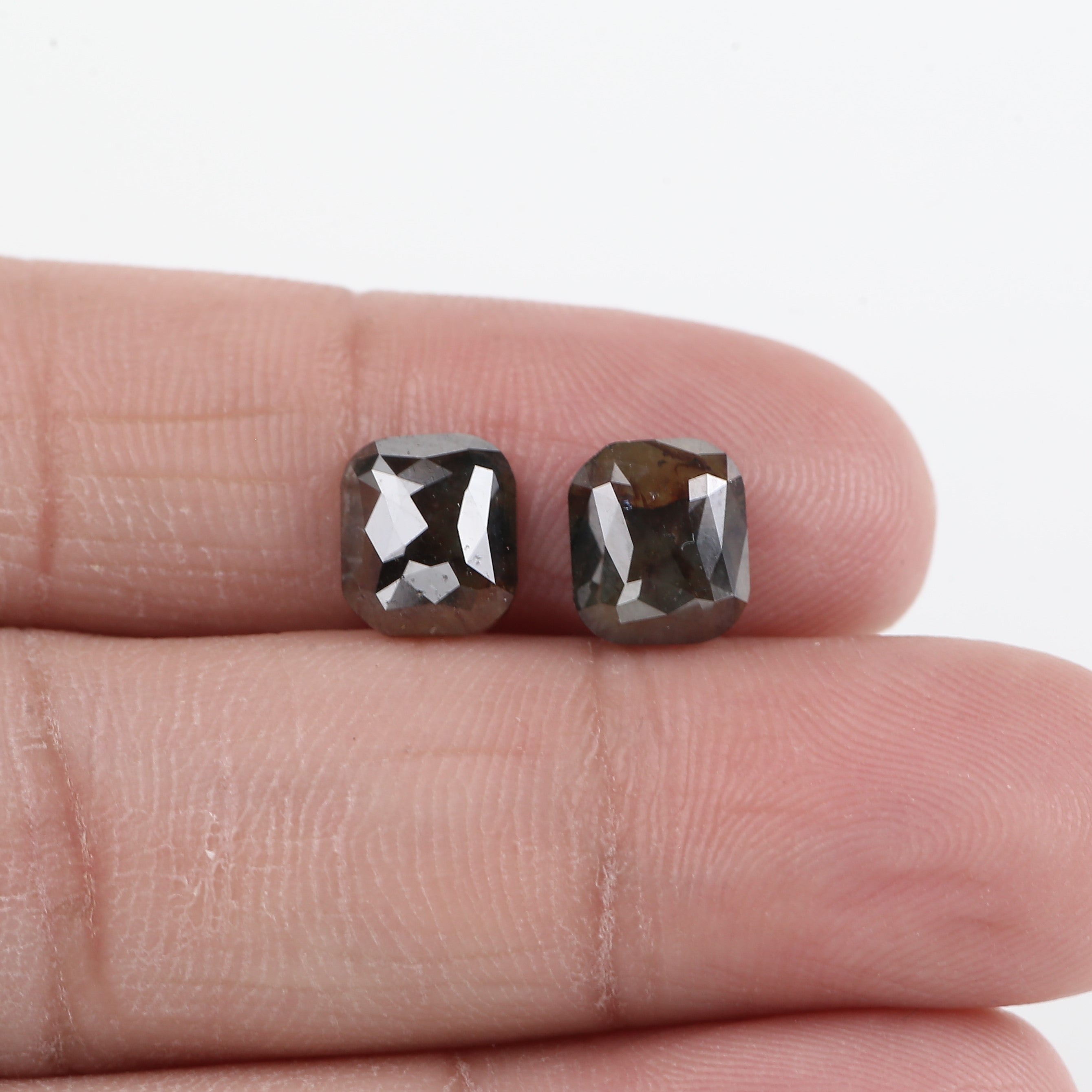 3.24 Carat Salt And Pepper Cushion Cut Diamond Pair 7.85 MM