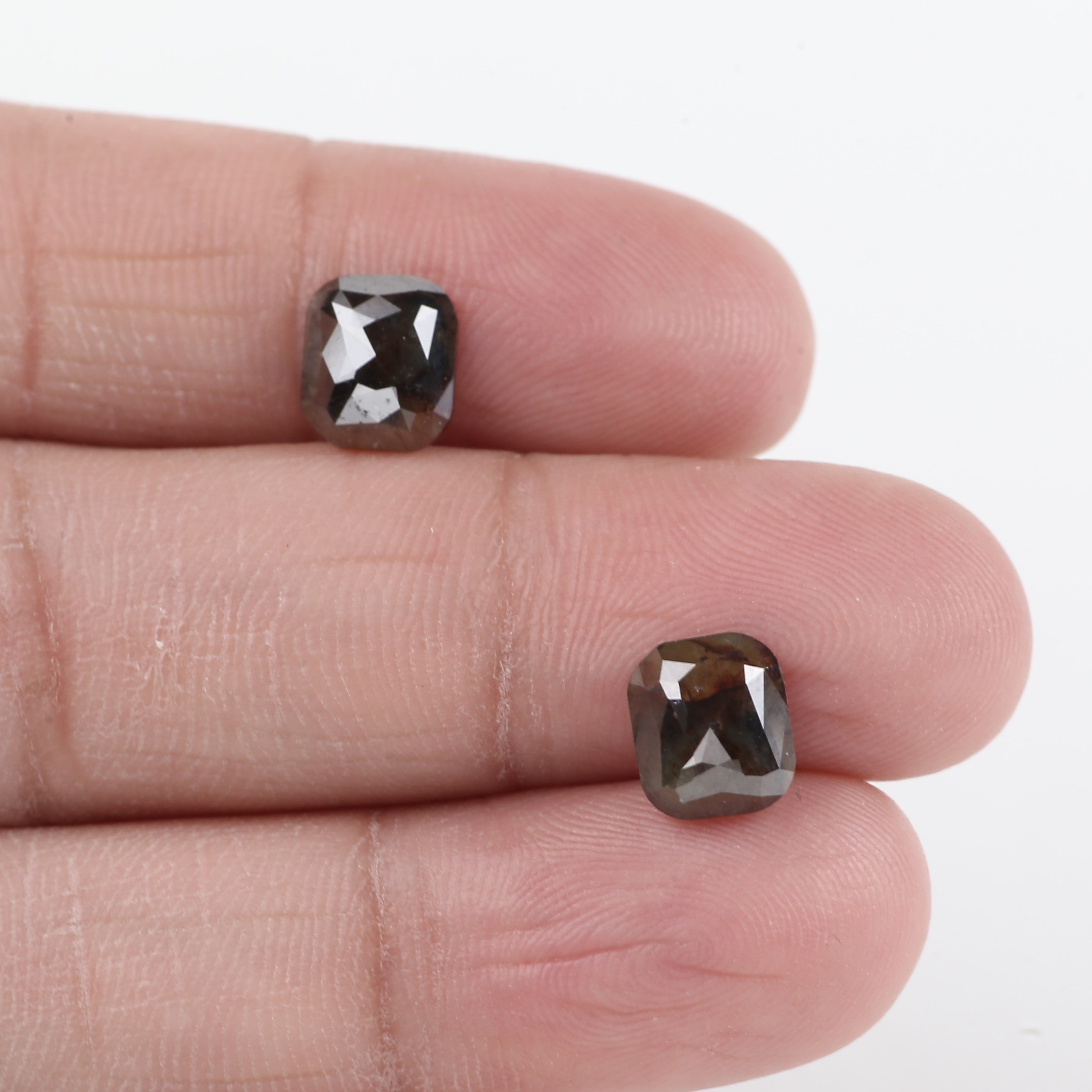 3.24 Carat Salt And Pepper Cushion Cut Diamond Pair 7.85 MM