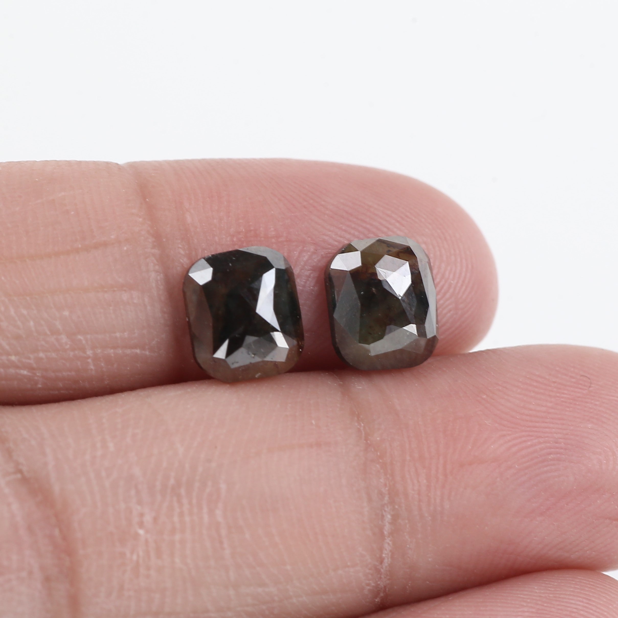 3.24 Carat Salt And Pepper Cushion Cut Diamond Pair 7.85 MM