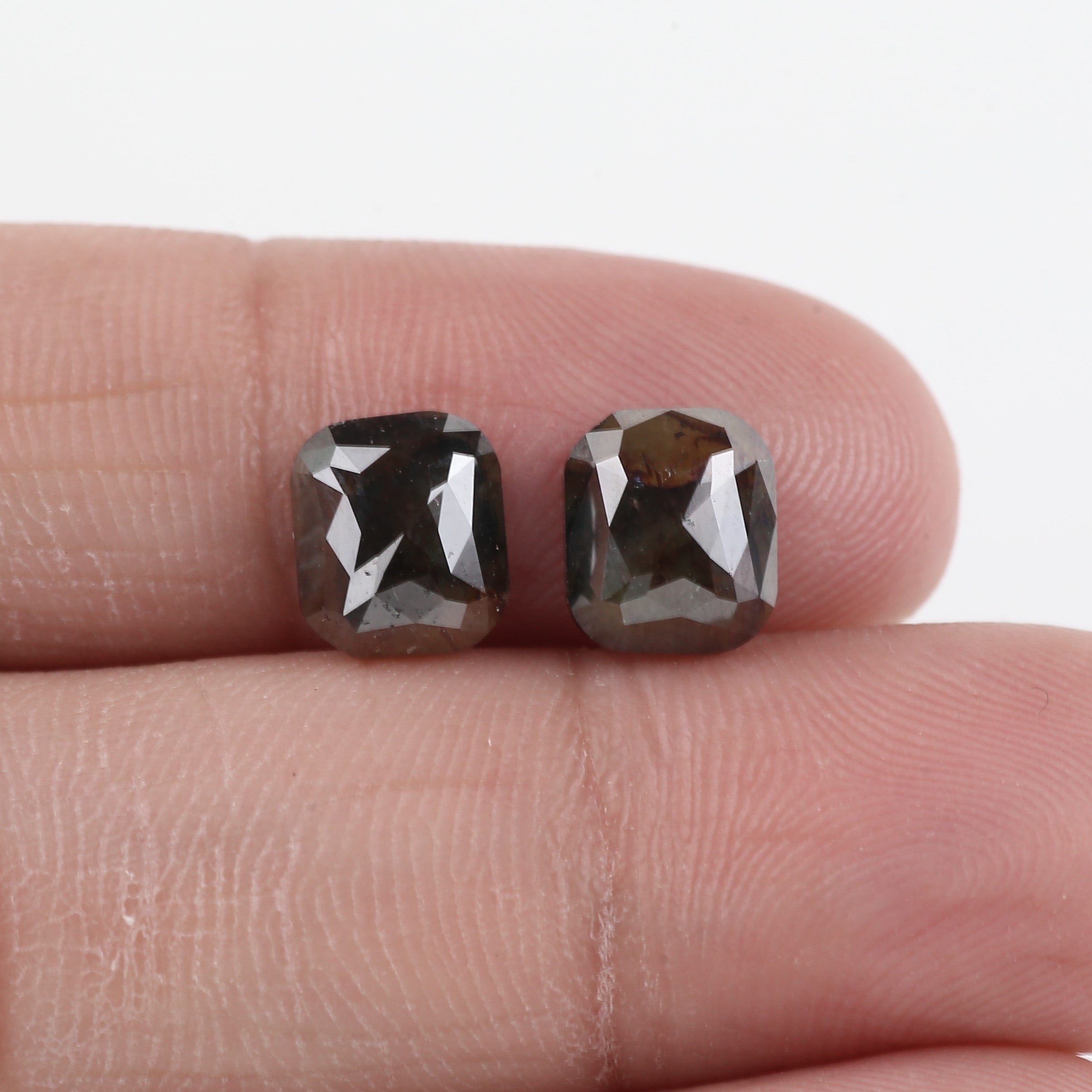 3.24 Carat Salt And Pepper Cushion Cut Diamond Pair 7.85 MM