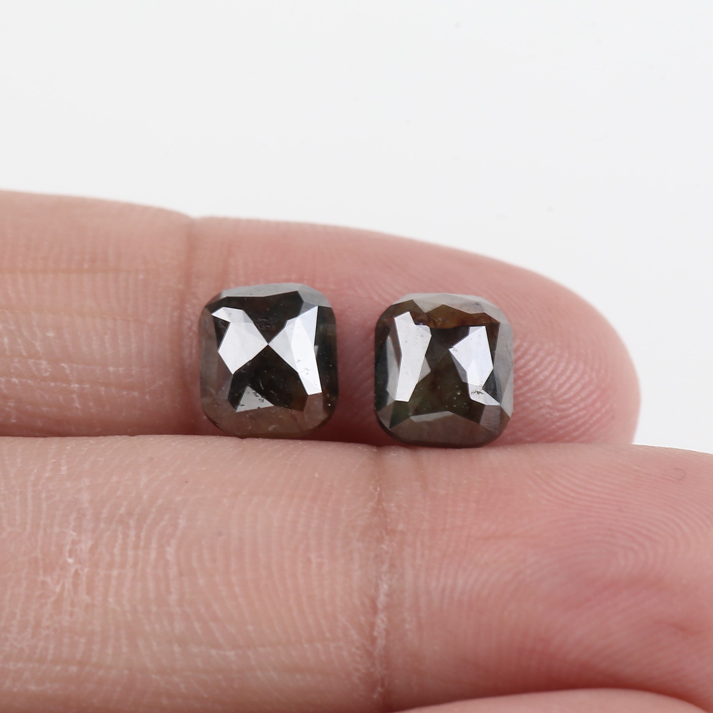 3.24 Carat Salt And Pepper Cushion Cut Diamond Pair 7.85 MM