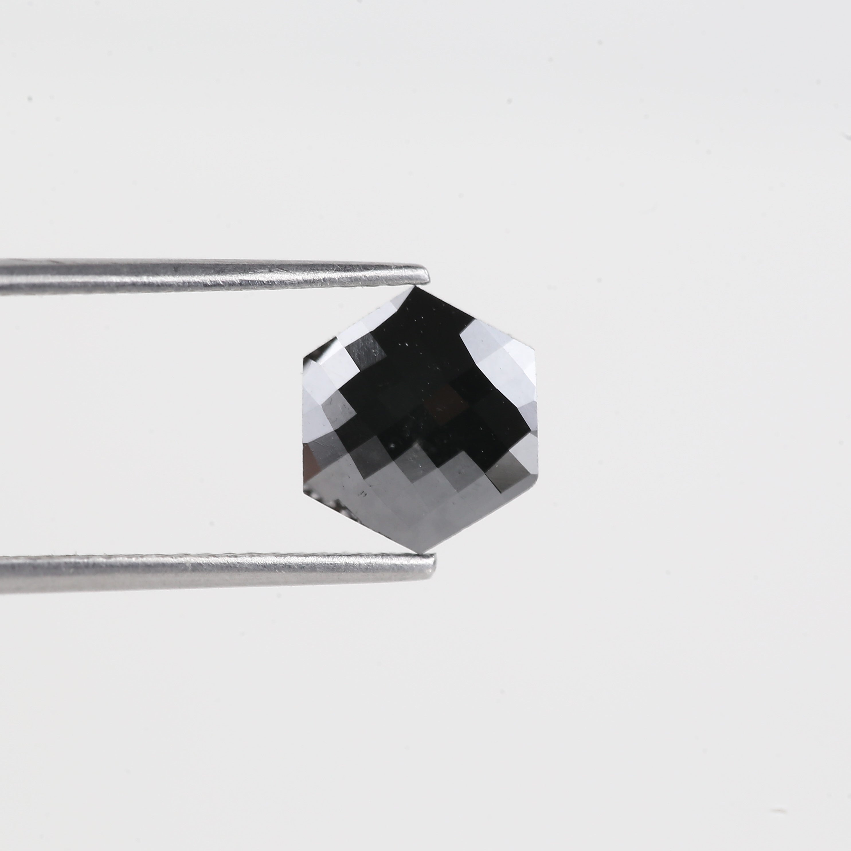 1.93 Carat Natural Black Hexagon Loose Diamond Checker Cut 7.77 MM