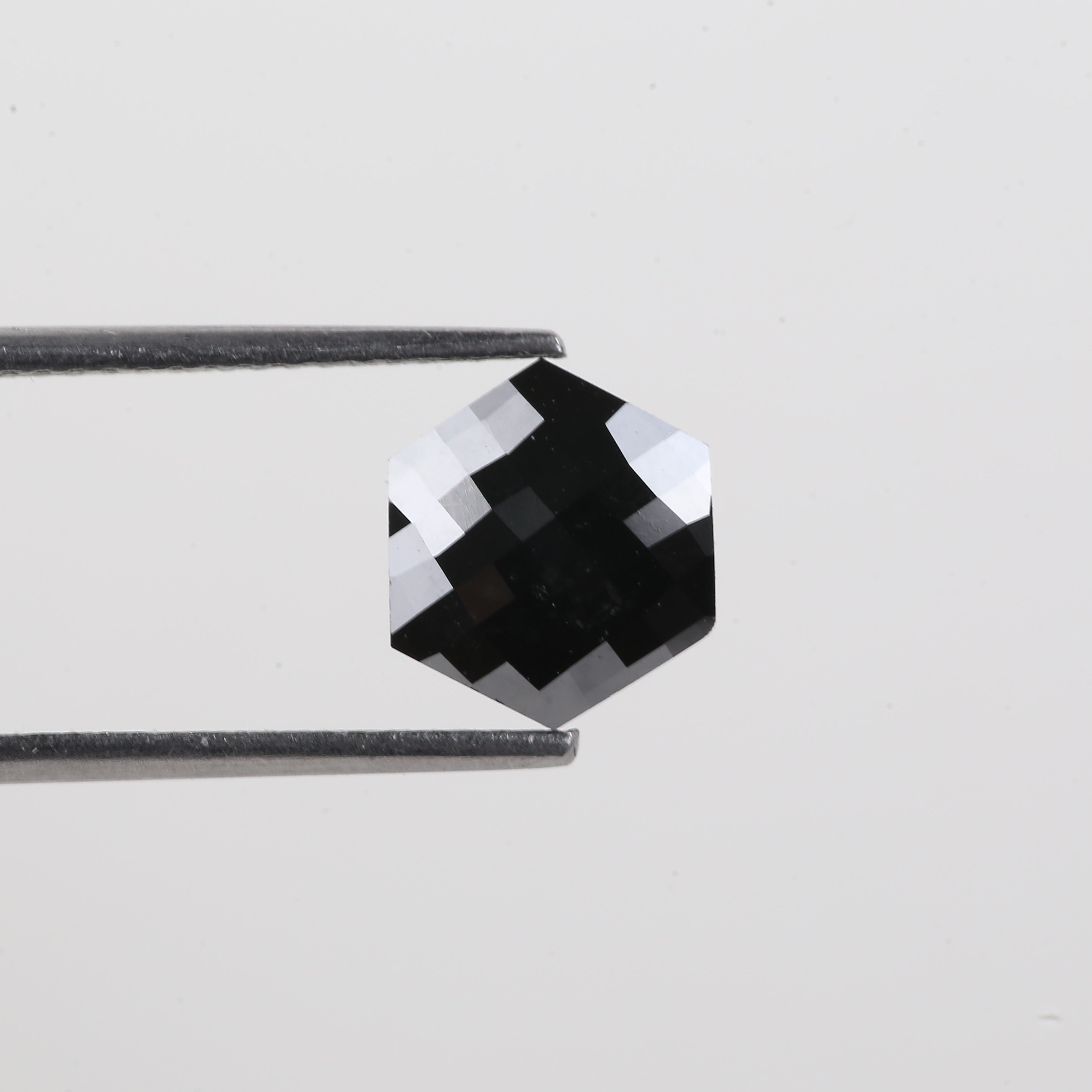 1.93 Carat Natural Black Hexagon Loose Diamond Checker Cut 7.77 MM