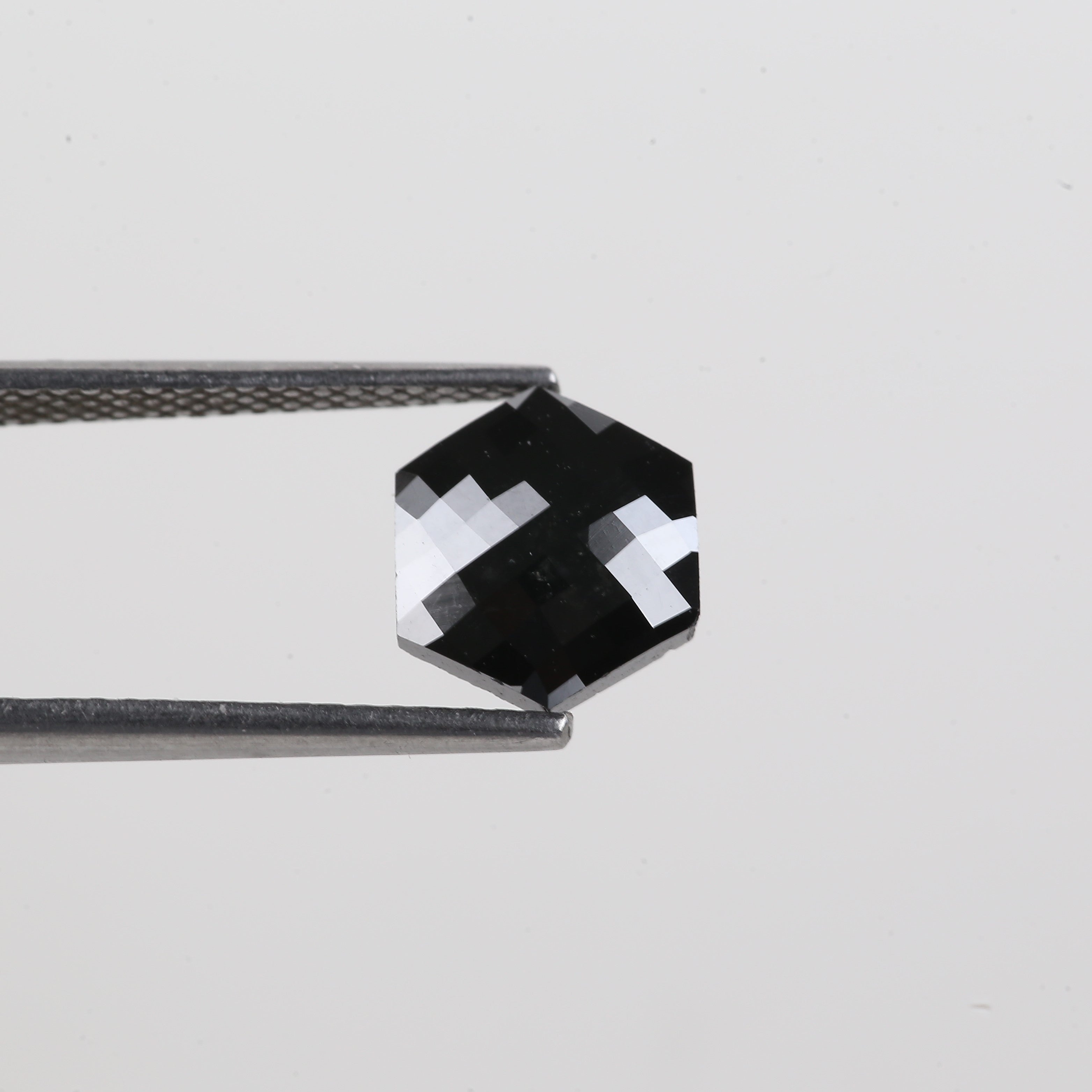 1.93 Carat Natural Black Hexagon Loose Diamond Checker Cut 7.77 MM