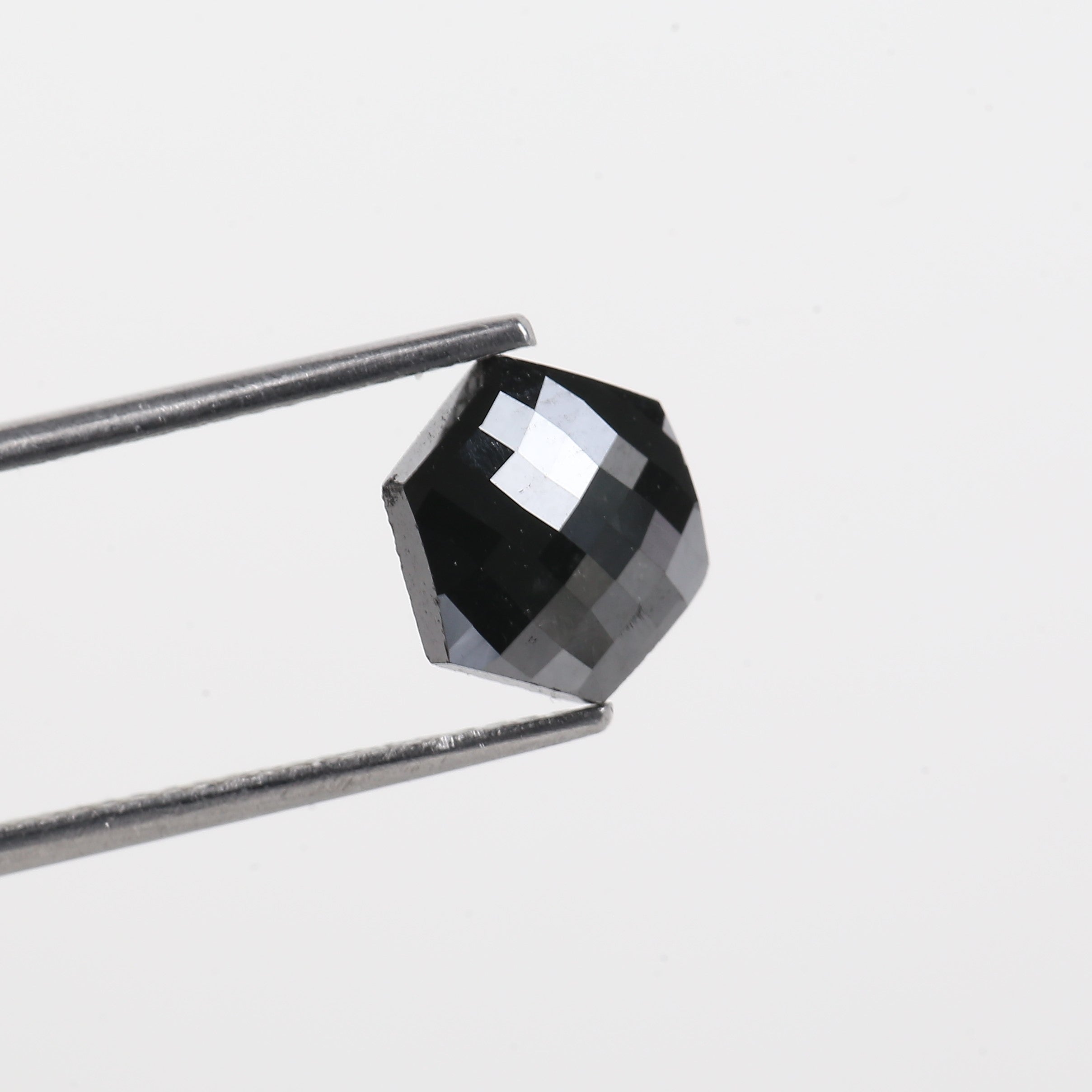 1.93 Carat Natural Black Hexagon Loose Diamond Checker Cut 7.77 MM