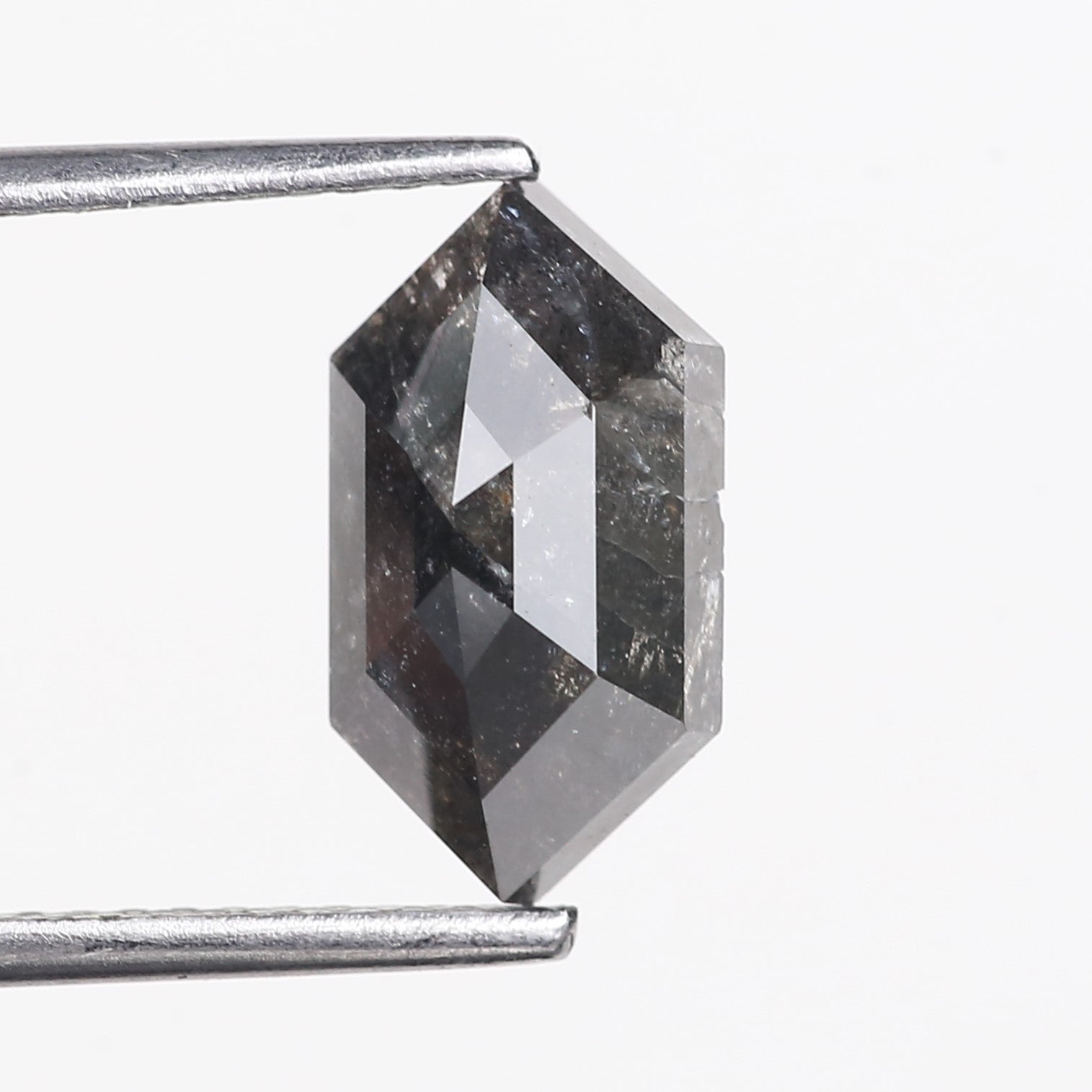 2.18 Carat Natural Salt And Pepper Hexagon Cut Black Grey Diamond 11.44 MM
