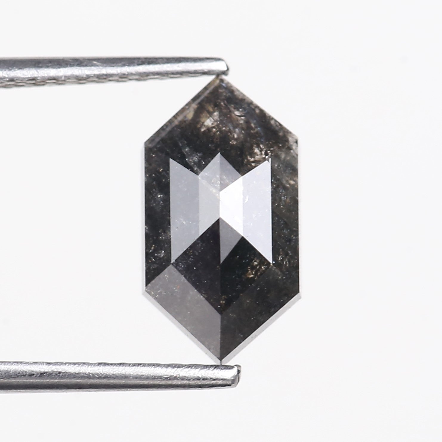 2.18 Carat Natural Salt And Pepper Hexagon Cut Black Grey Diamond 11.44 MM