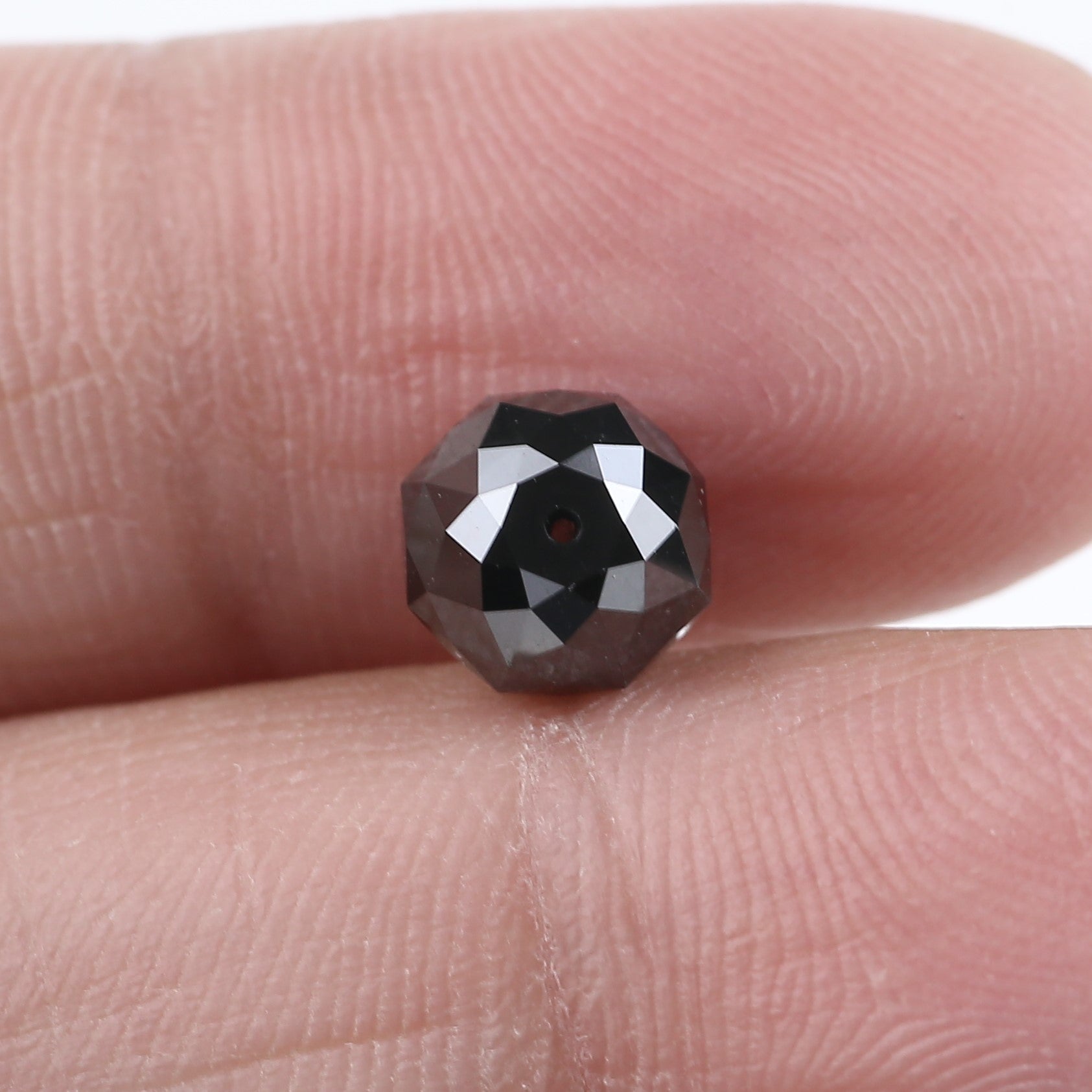 2.78 Carat Natural Black Diamond Beads Checker Cut Balls Cut 7.31 MM