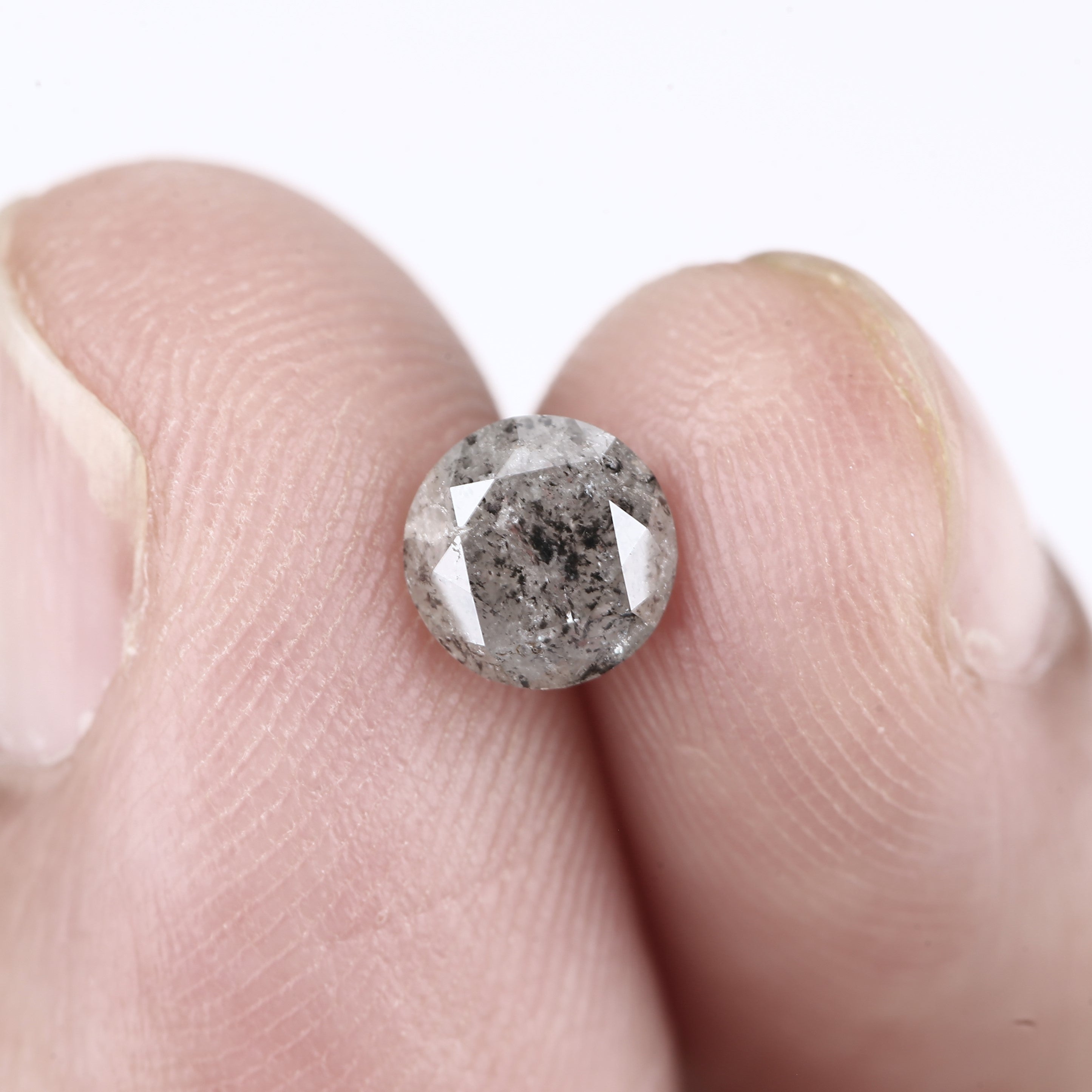 0.84ct Round Natural Fancy Gray Salt and Pepper Diamond 5.7 MM