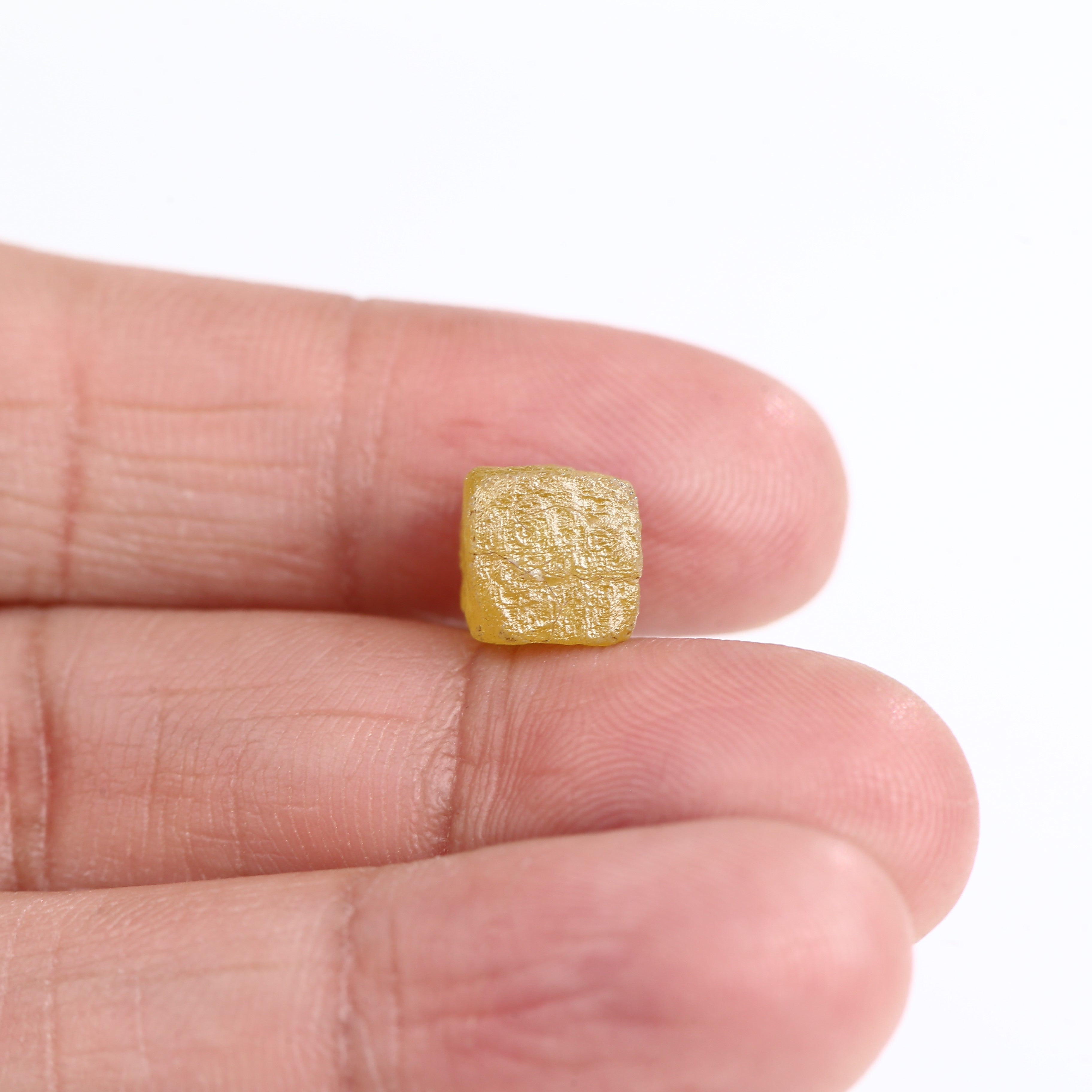 6.79 Carat Rare Natural Yellow Cube Rough Diamond 7.74 MM