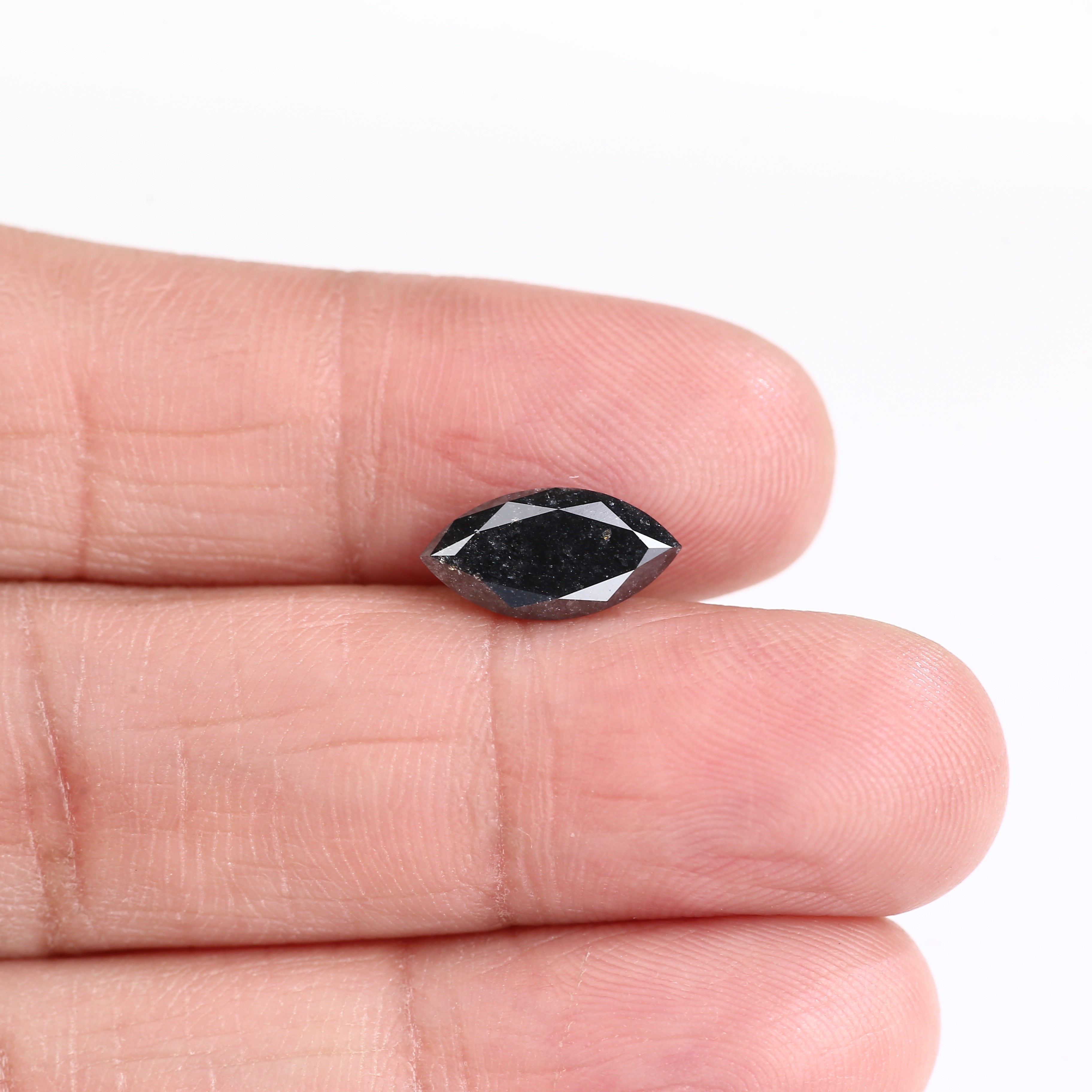 1.89 Carat Natural Black Marquise Cut Salt and Pepper Diamond 11.99 MM