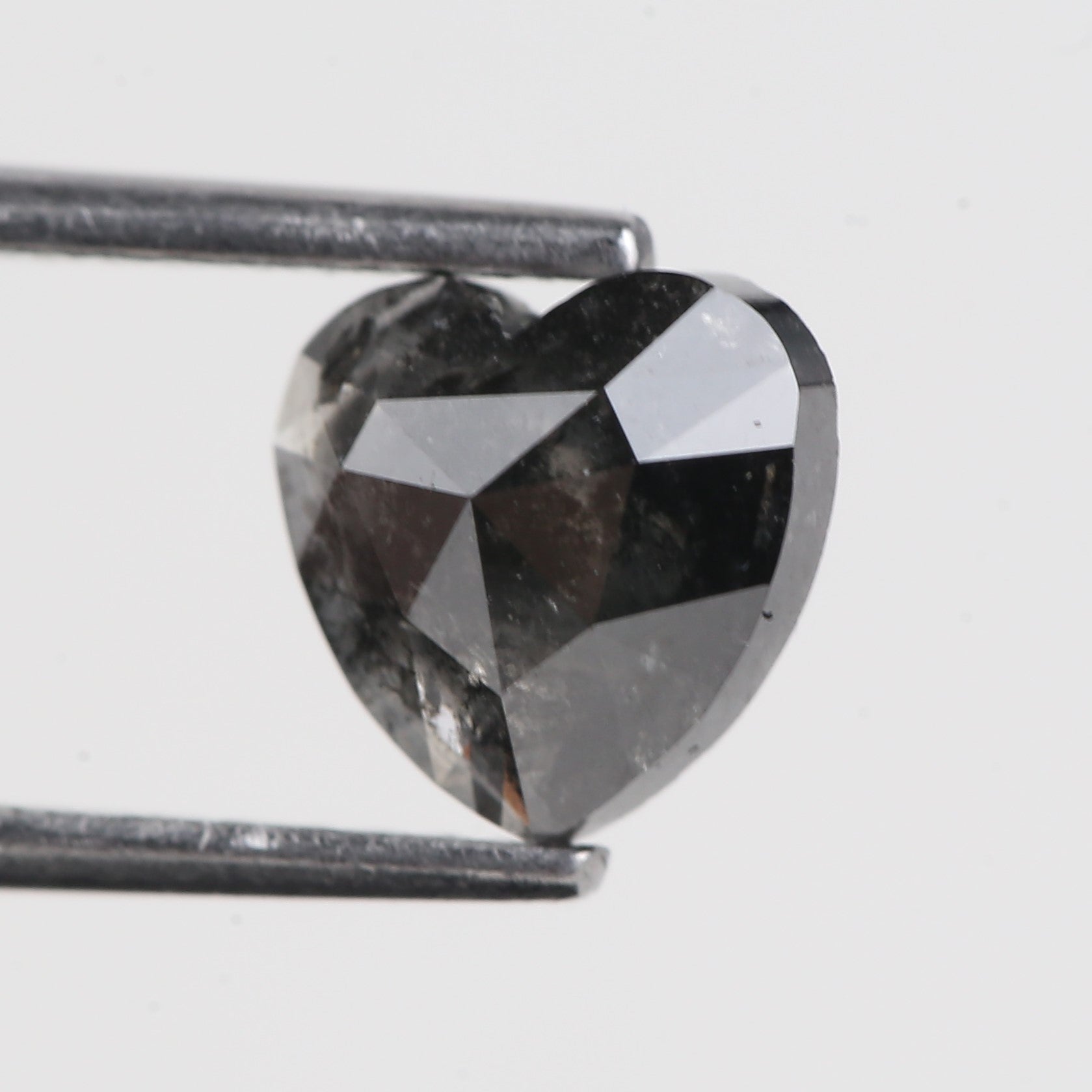 1.34 Carat Natural Black Heart Shape Salt and Pepper Diamond 6.95 MM