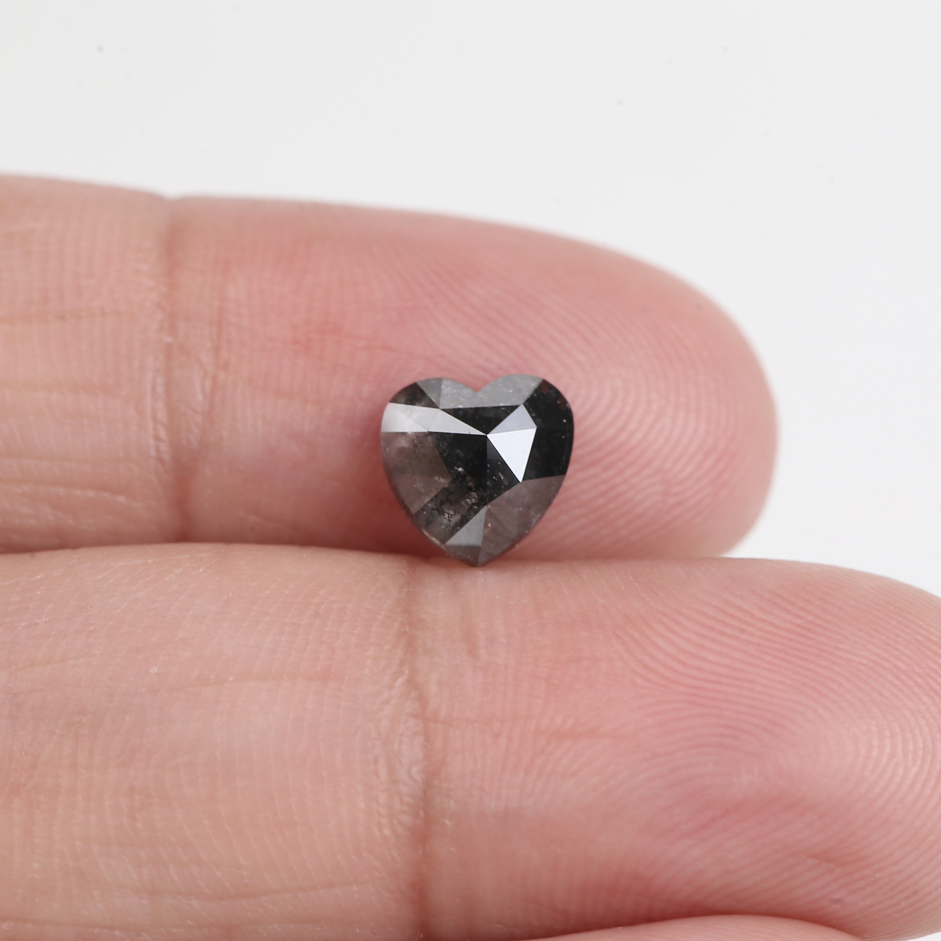 1.34 Carat Natural Black Heart Shape Salt and Pepper Diamond 6.95 MM
