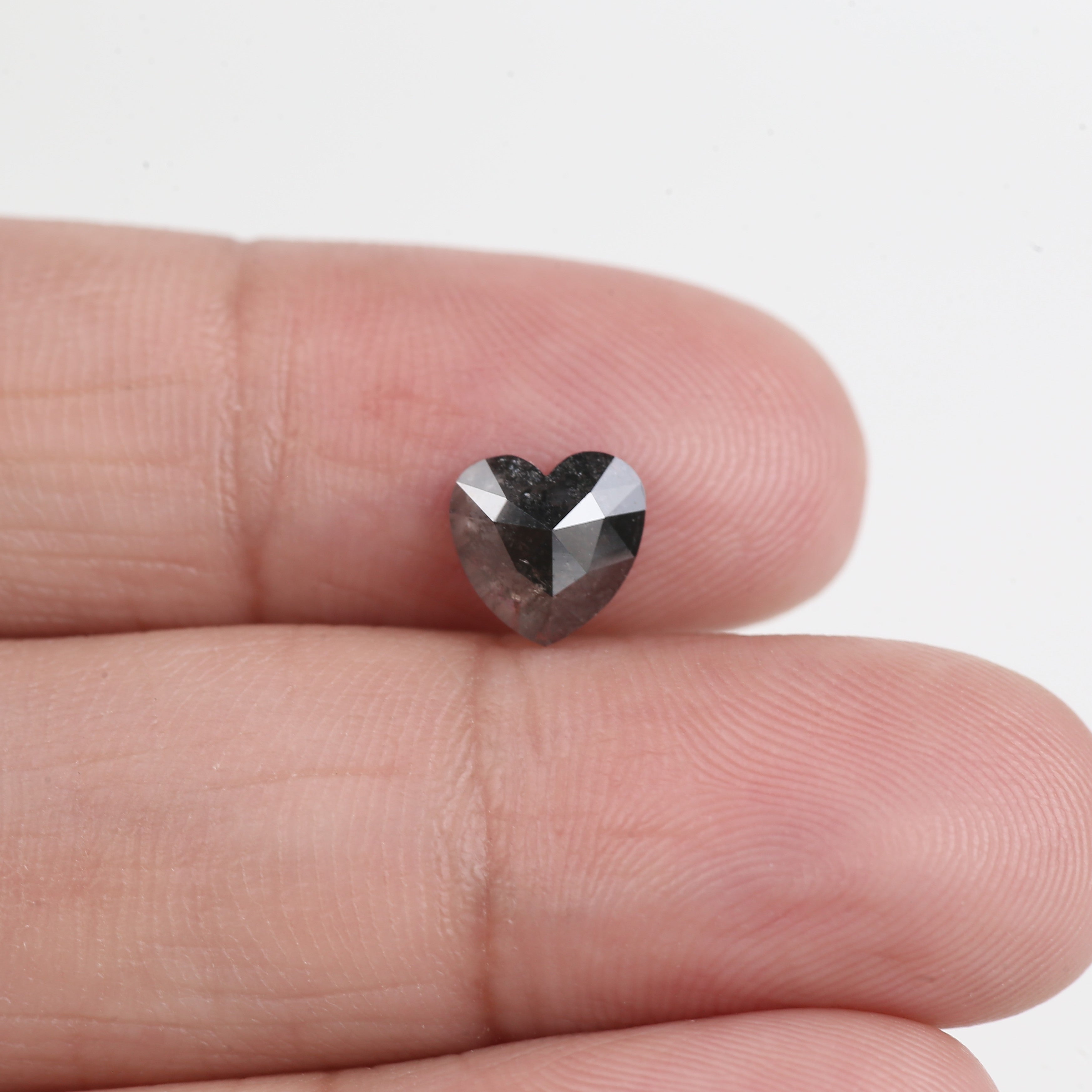 1.34 Carat Natural Black Heart Shape Salt and Pepper Diamond 6.95 MM
