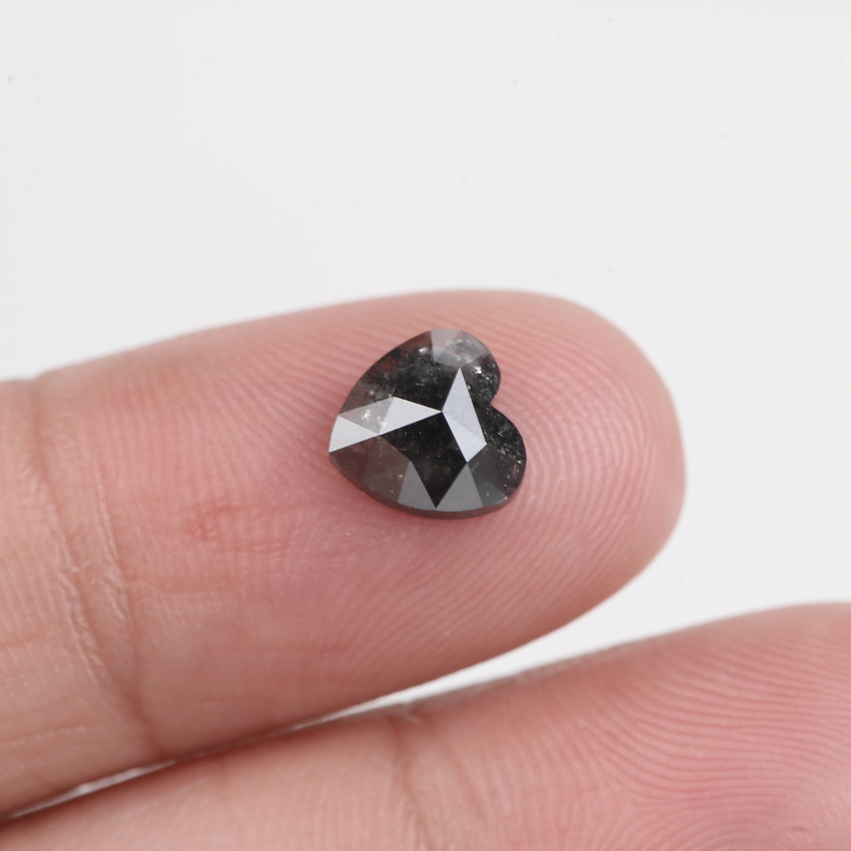 1.34 Carat Natural Black Heart Shape Salt and Pepper Diamond 6.95 MM