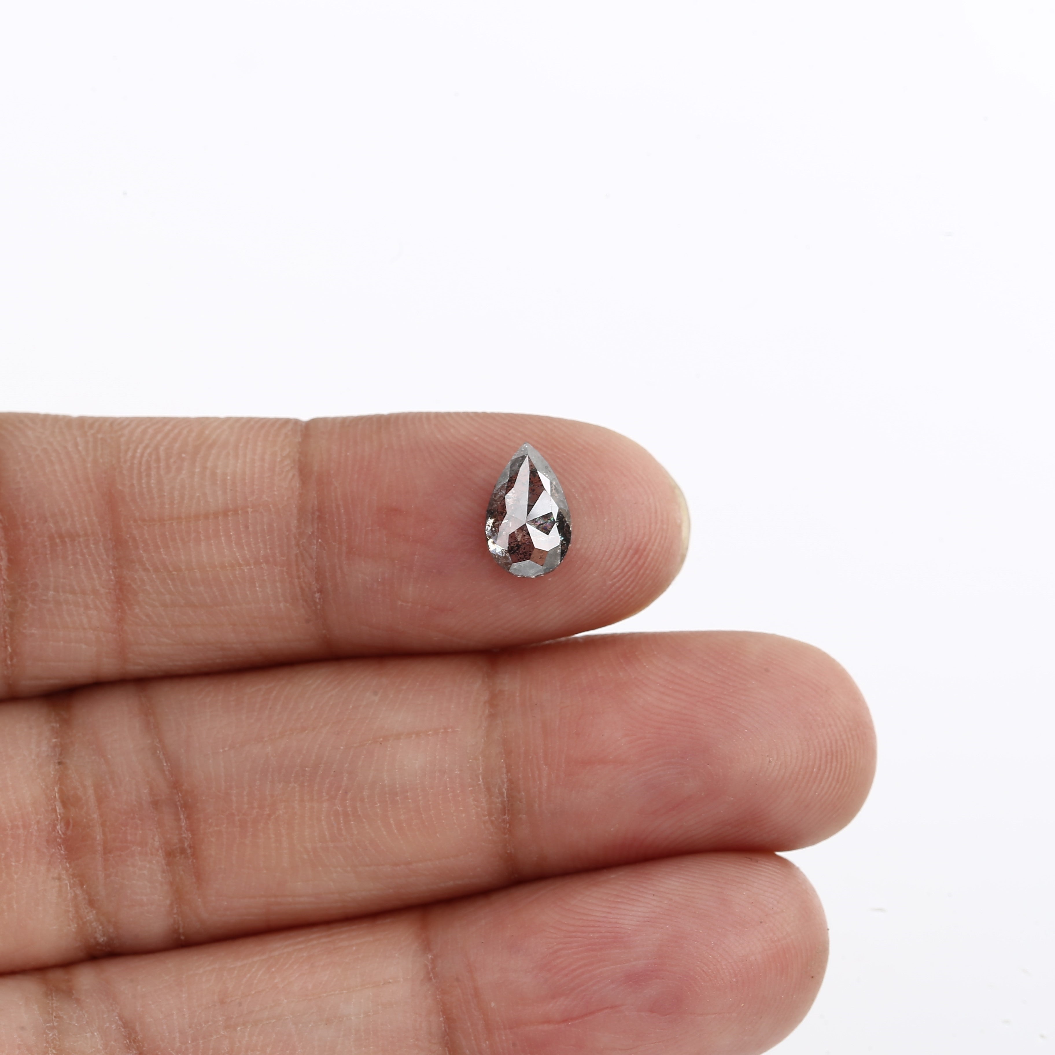 1.03 Carat 8.39 X 5.31 X 2.71 MM Natural Pear Rose Cut Fancy Gray Salt and Pepper Diamond For Engagement Ring - Blackdiamond