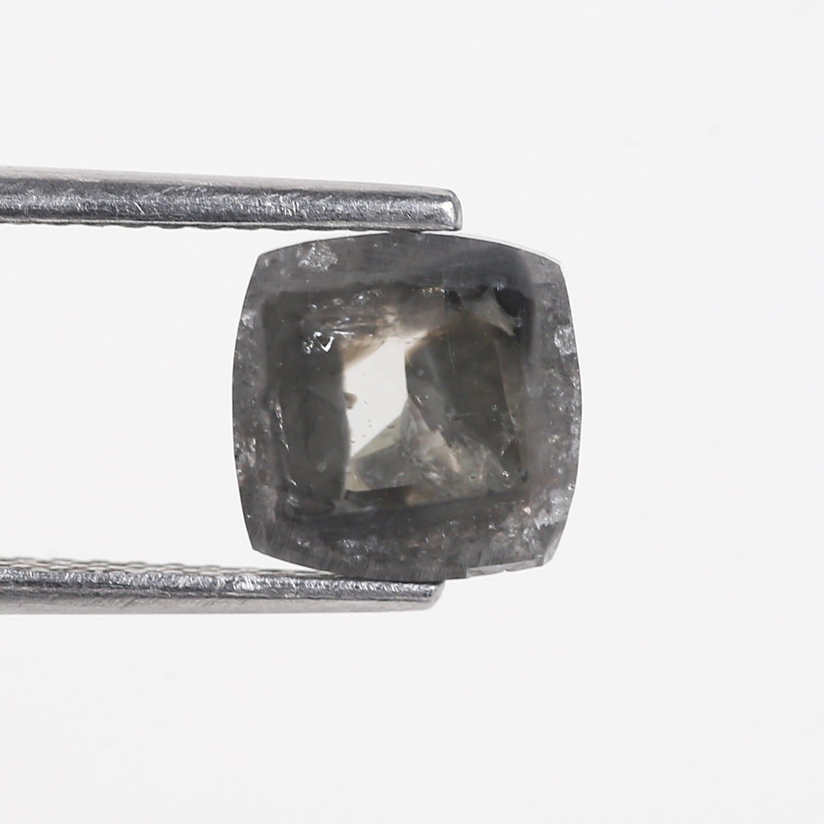 1.72 Carat Natural Grey Cushion Cut Salt and Pepper Diamond 7.43 MM